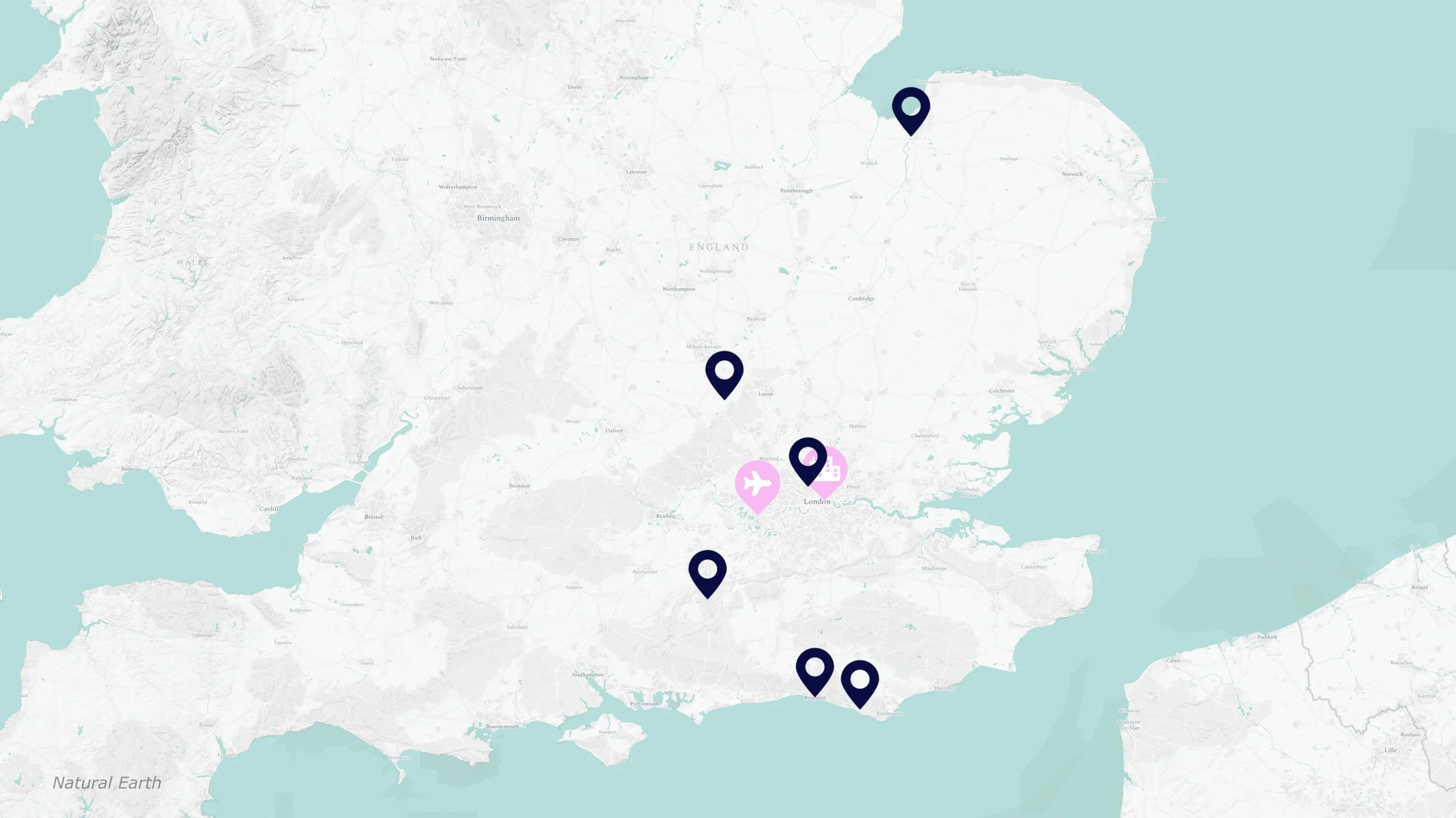 Map of Wicked filming locations in England