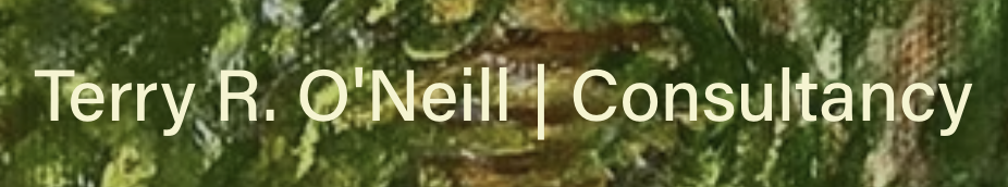 Text overlay reading 'Terry R. O'Neill | Consultancy' on a background of green tree leaves.