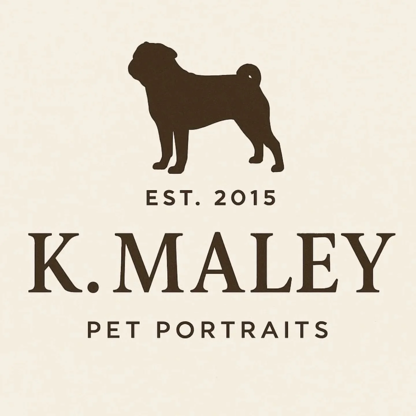 Logo for K. Maley Pet Portraits featuring a silhouette of a dog and text indicating establishment in 2015.
