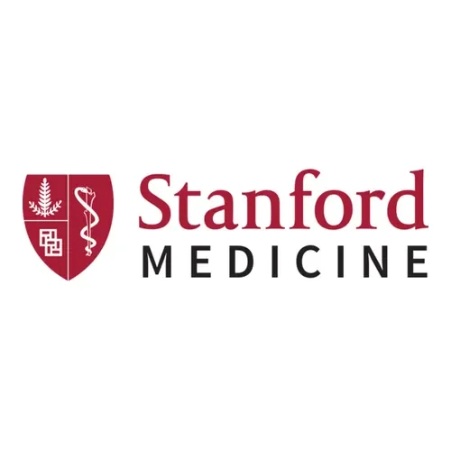 Stanford Medicine logo featuring a shield with a fern leaf, a snake wrapped around a staff, and interconnected geometric shapes.