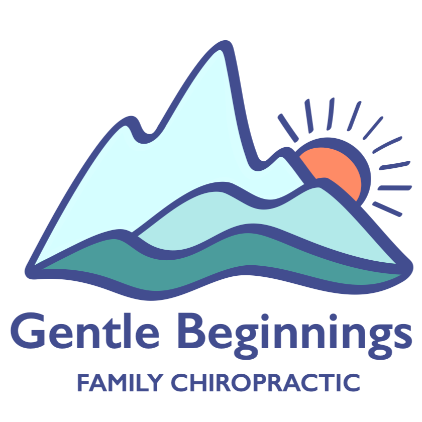 Logo for Gentle Beginnings Family Chiropractic featuring stylized mountains with a sunrise.