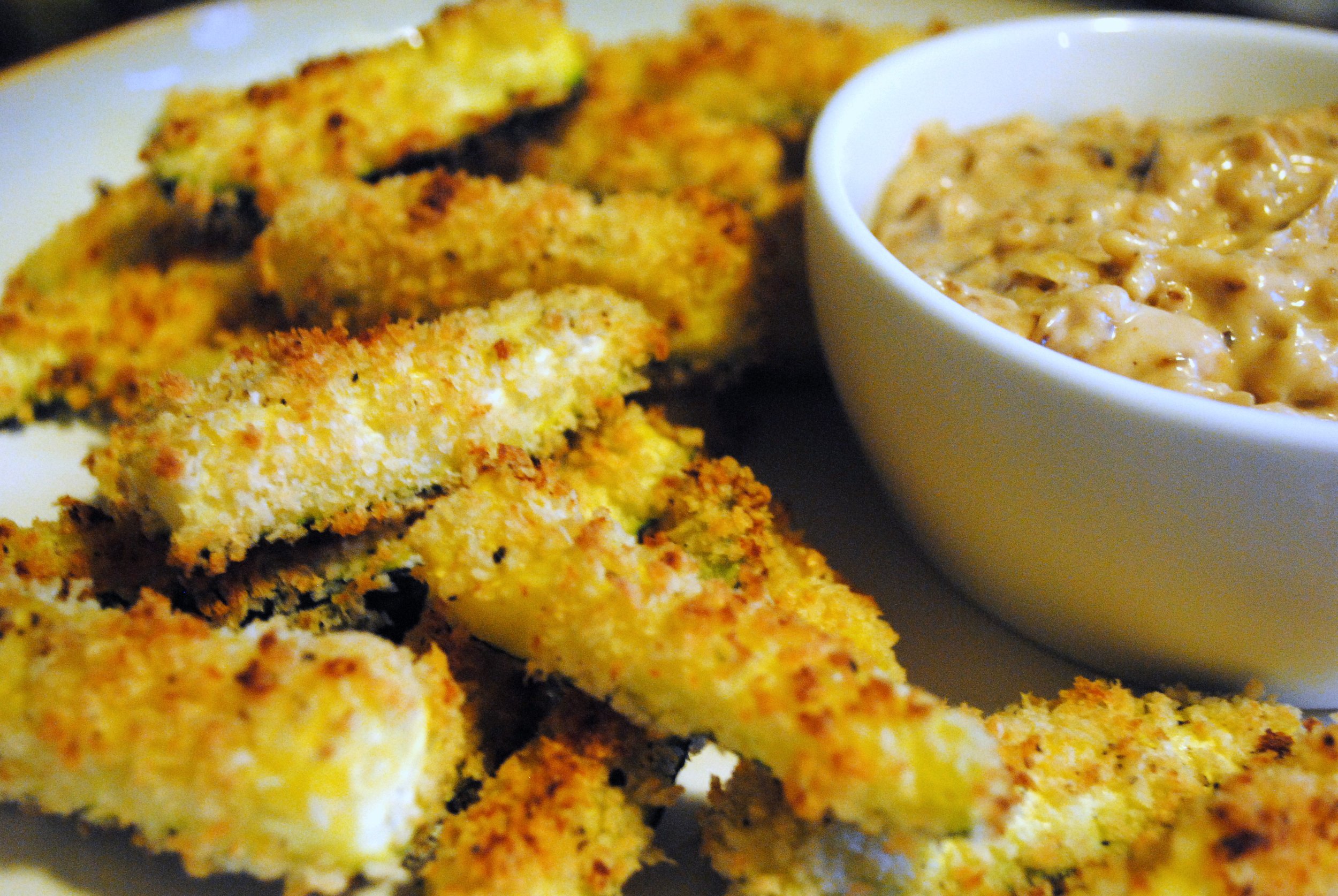 Oven Baked Zucchini Sticks with Sweet Onion Dip