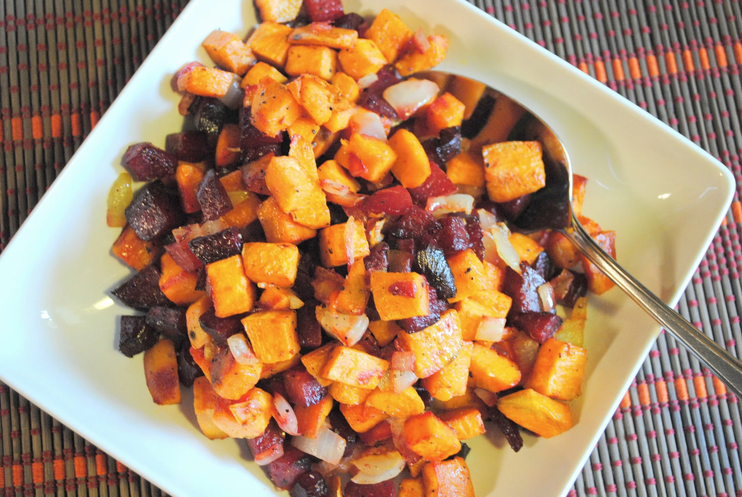 Easy Roasted Beet and Sweet Potato Hash