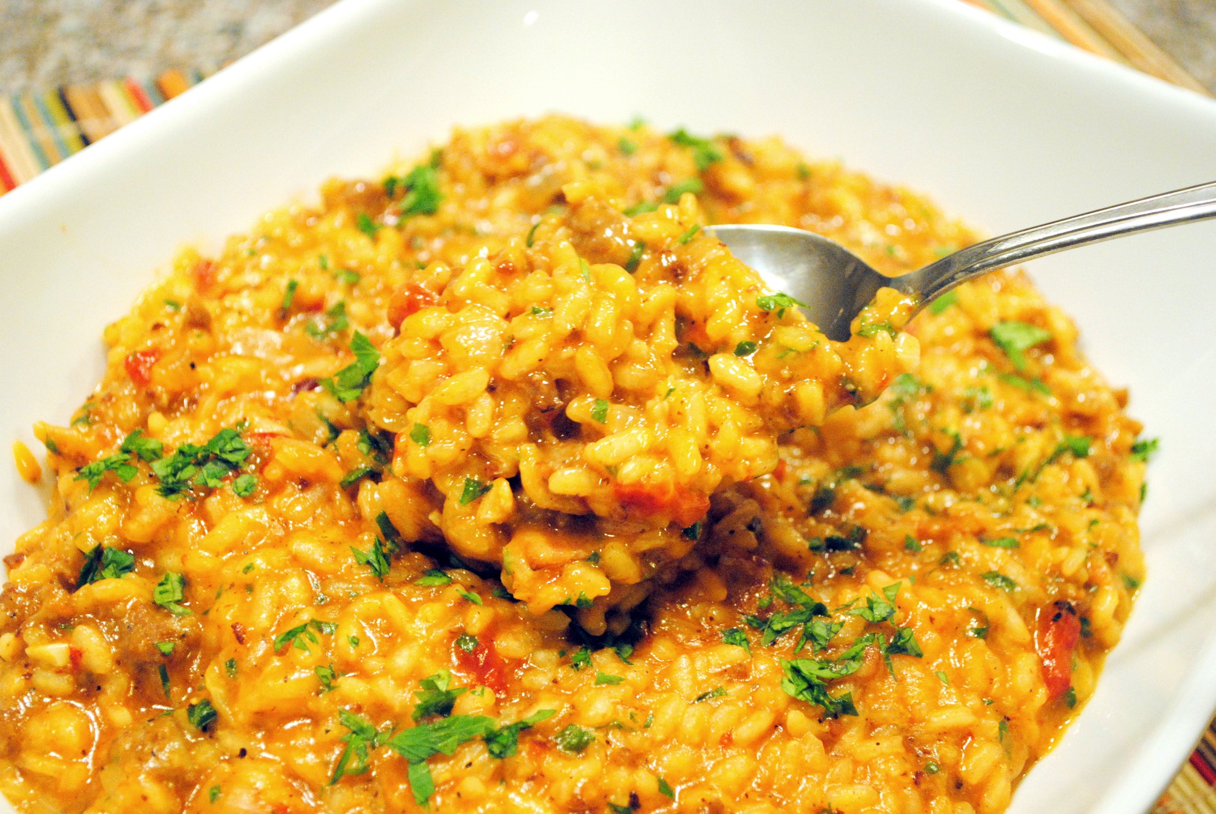 Italian Sausage and Roasted Red Pepper Risotto