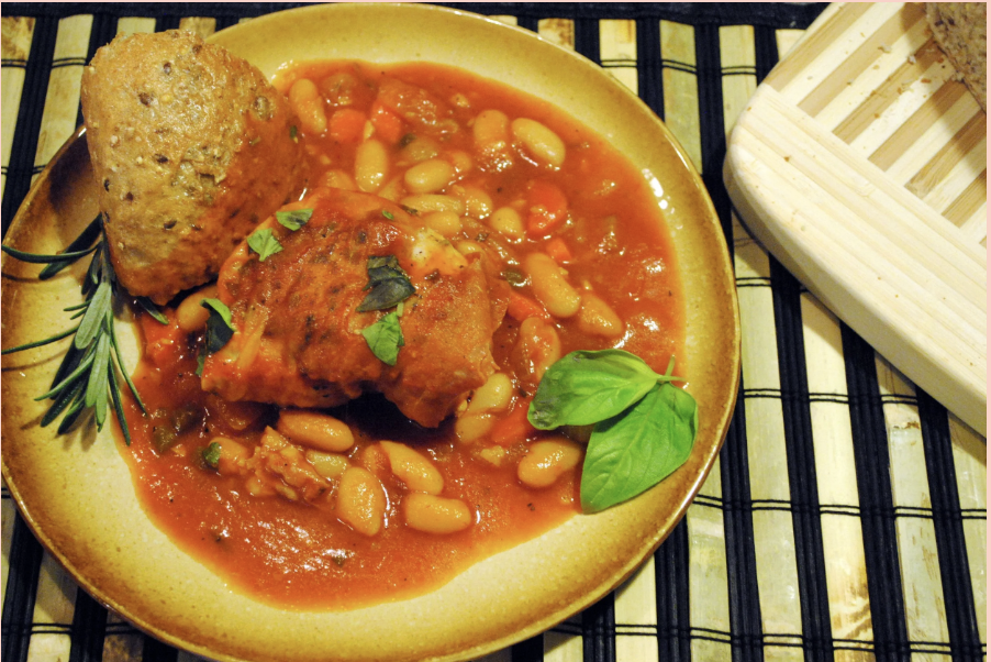 Prosciutto Wrapped Chicken with Cannellini Beans