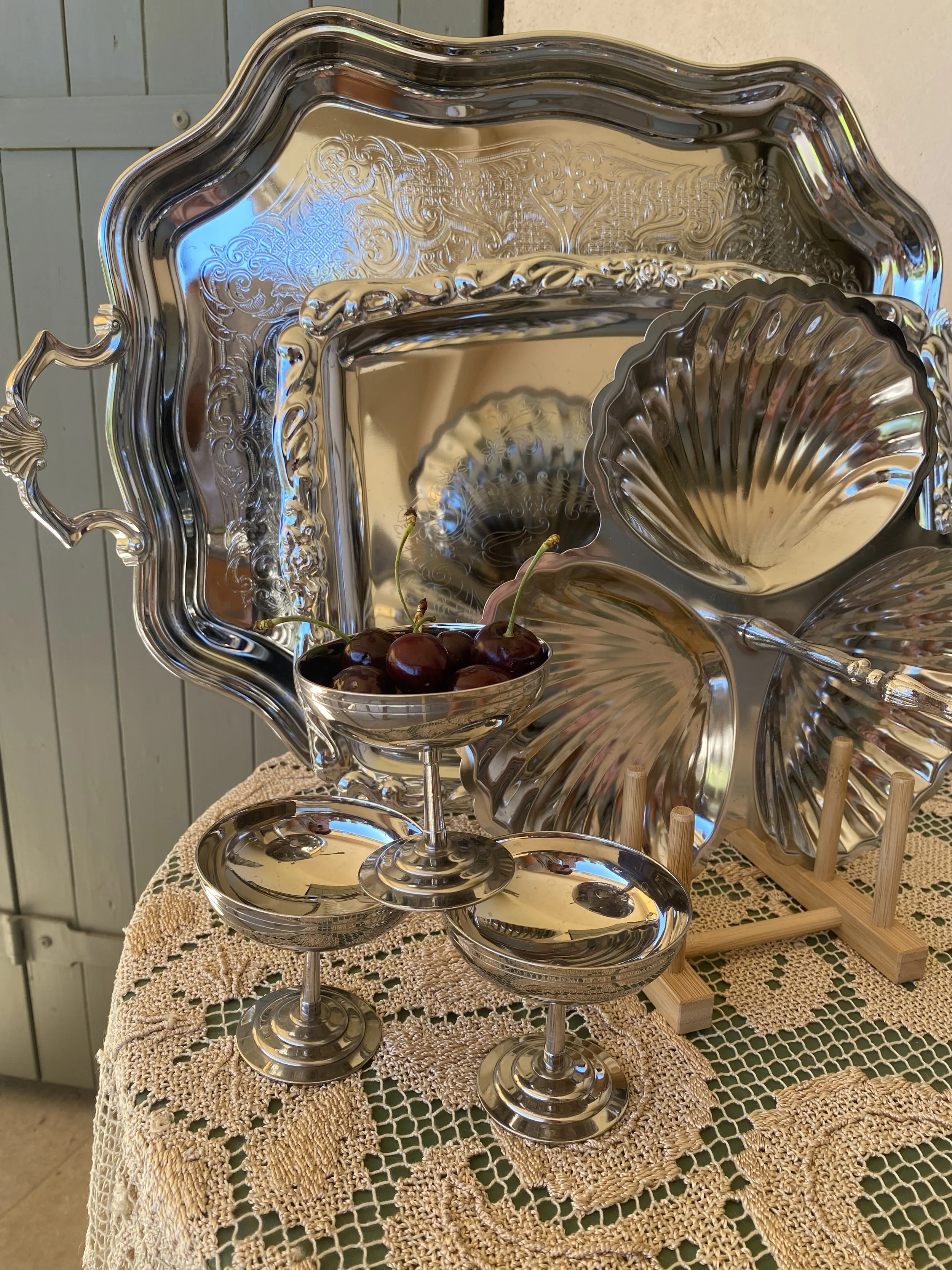 Inox vintage silver serving cups with stand - Ref: 2042