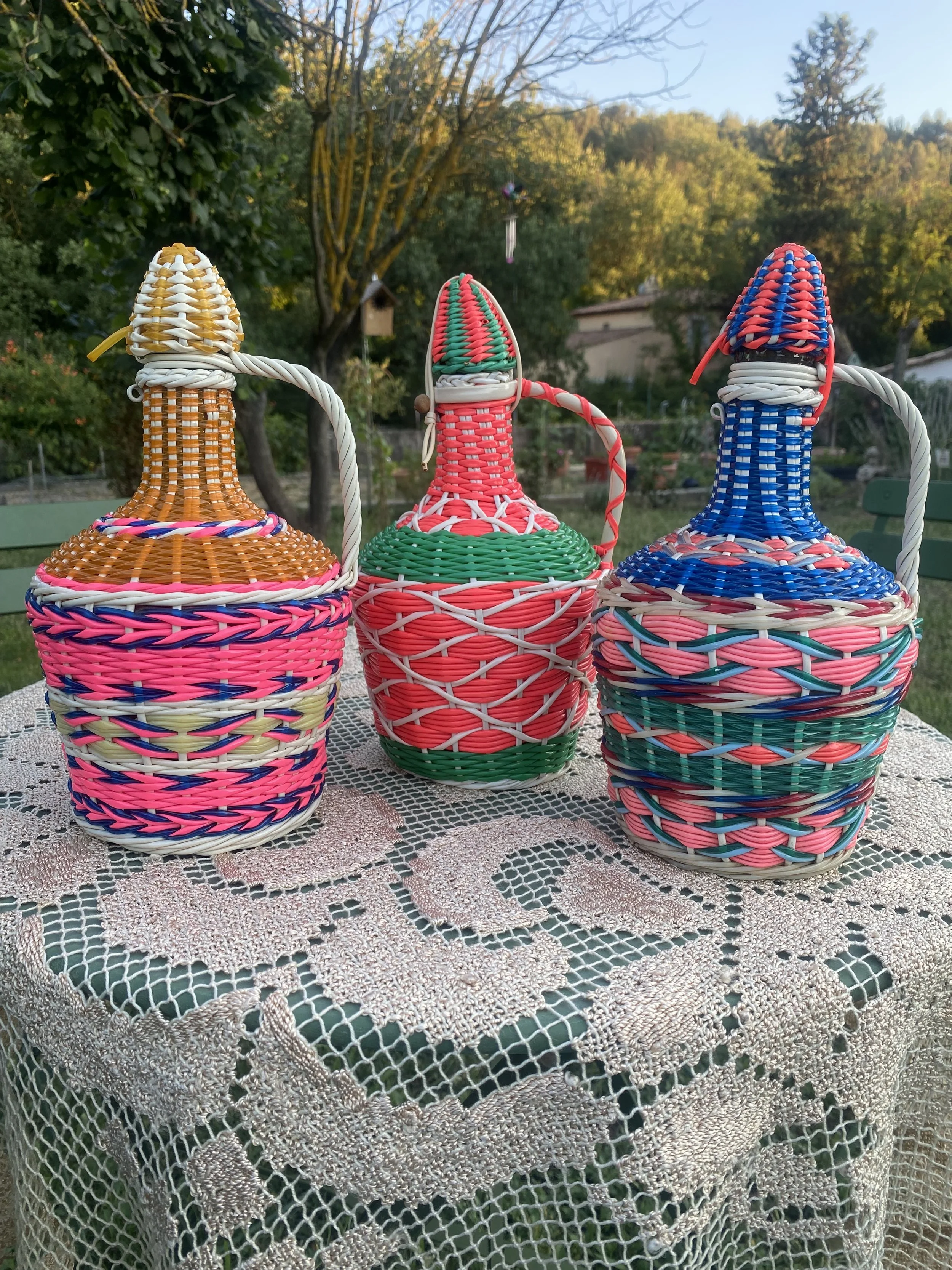 Vintage scoubidou French braided bottles - Ref: 2036