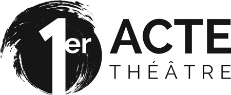 Logo du 1er Acte Théâtre, avec un cercle noir stylisé et le texte en noir et blanc.