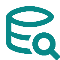 Icon of a magnifying glass over a stylized database.