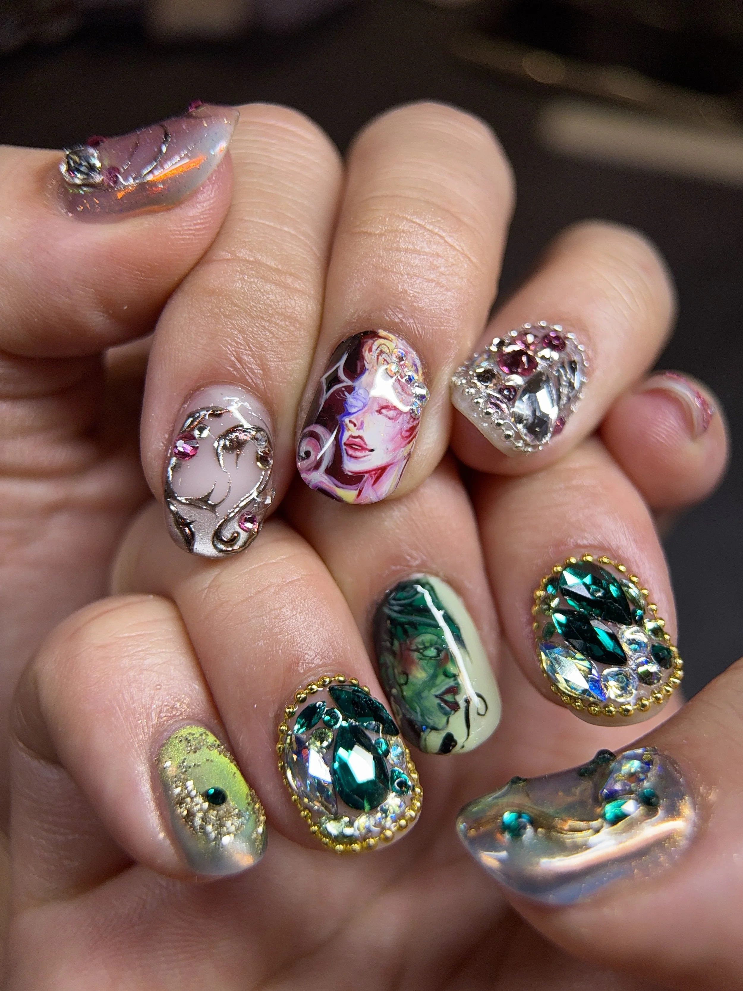 wicked russian manicure with hard gel overlay, rancho cucamonga hand painted nail artist, rancho cucamonga best nail salon, #1 salon near me, top salon near me