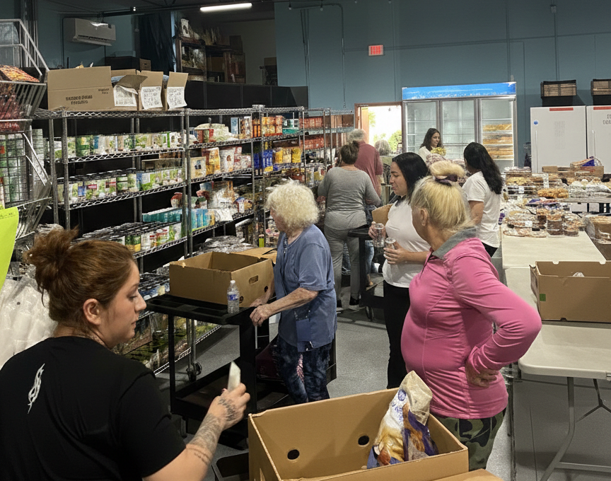 Food Pantry Operations with people picking up food