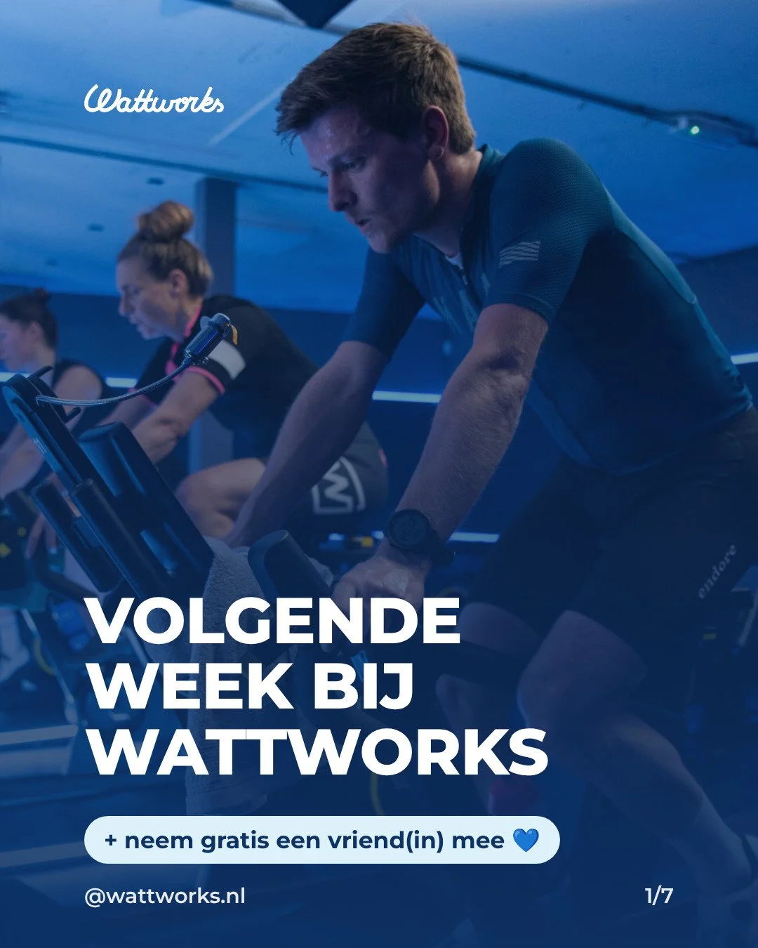 Neem volgende week gratis een vriend(in) mee naar je training 💙 Wie neem jij mee? Tag ze hieronder 👇

Hier is alles wat je komende week bij Wattworks kunt doen, van CleverCycling tot Krachttraining. Swipe voor het hele overzicht.

Laat je vriend(in