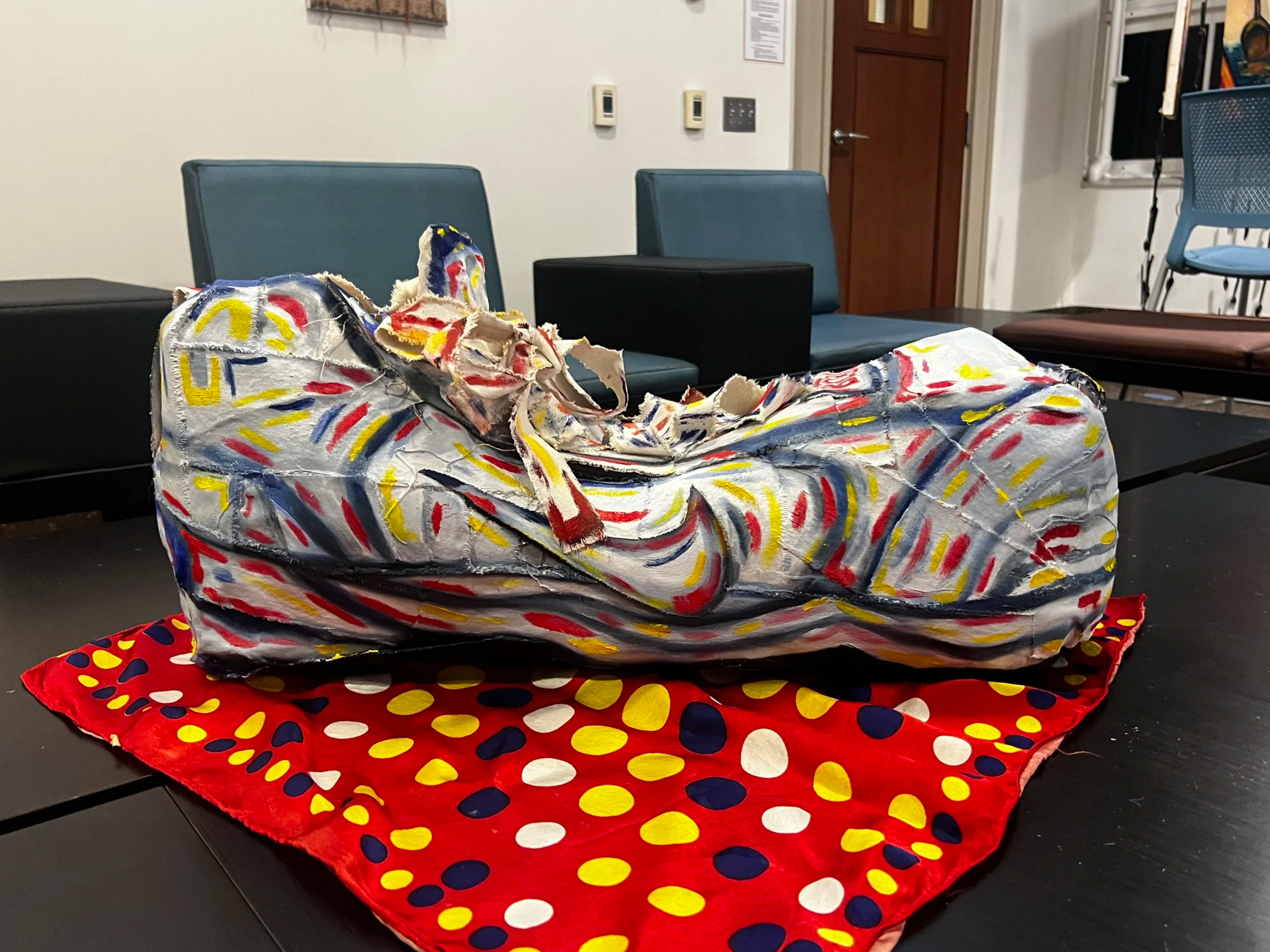 Bobo the Clown's Shoe Painting Sculpture (2025) (Chicken Wire, Canvas, Gesso, Oil Paint)