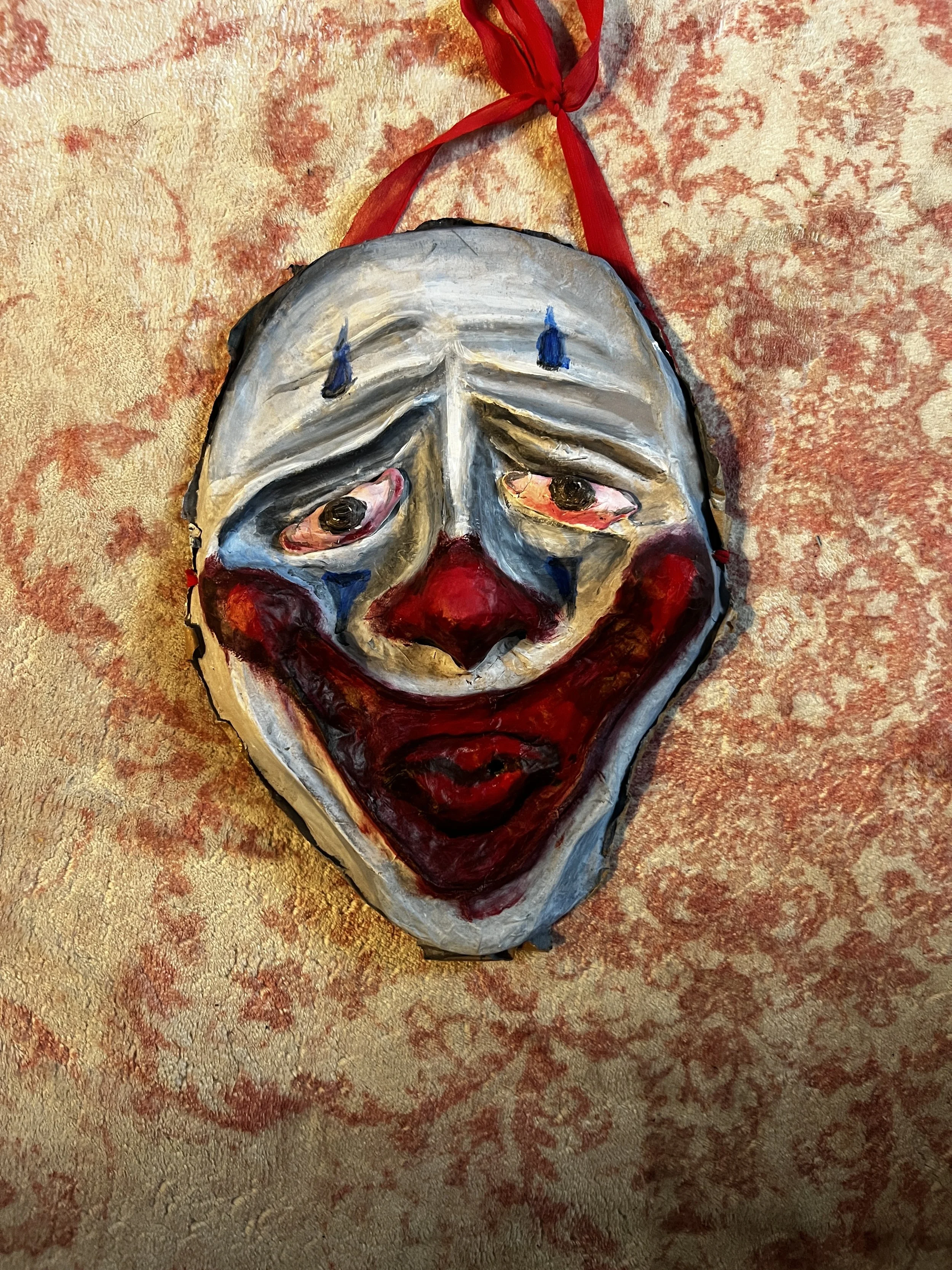 Wearable Clown Mask (2024) (Paper Mache, Acrylic Paint, and Air Dry Clay)