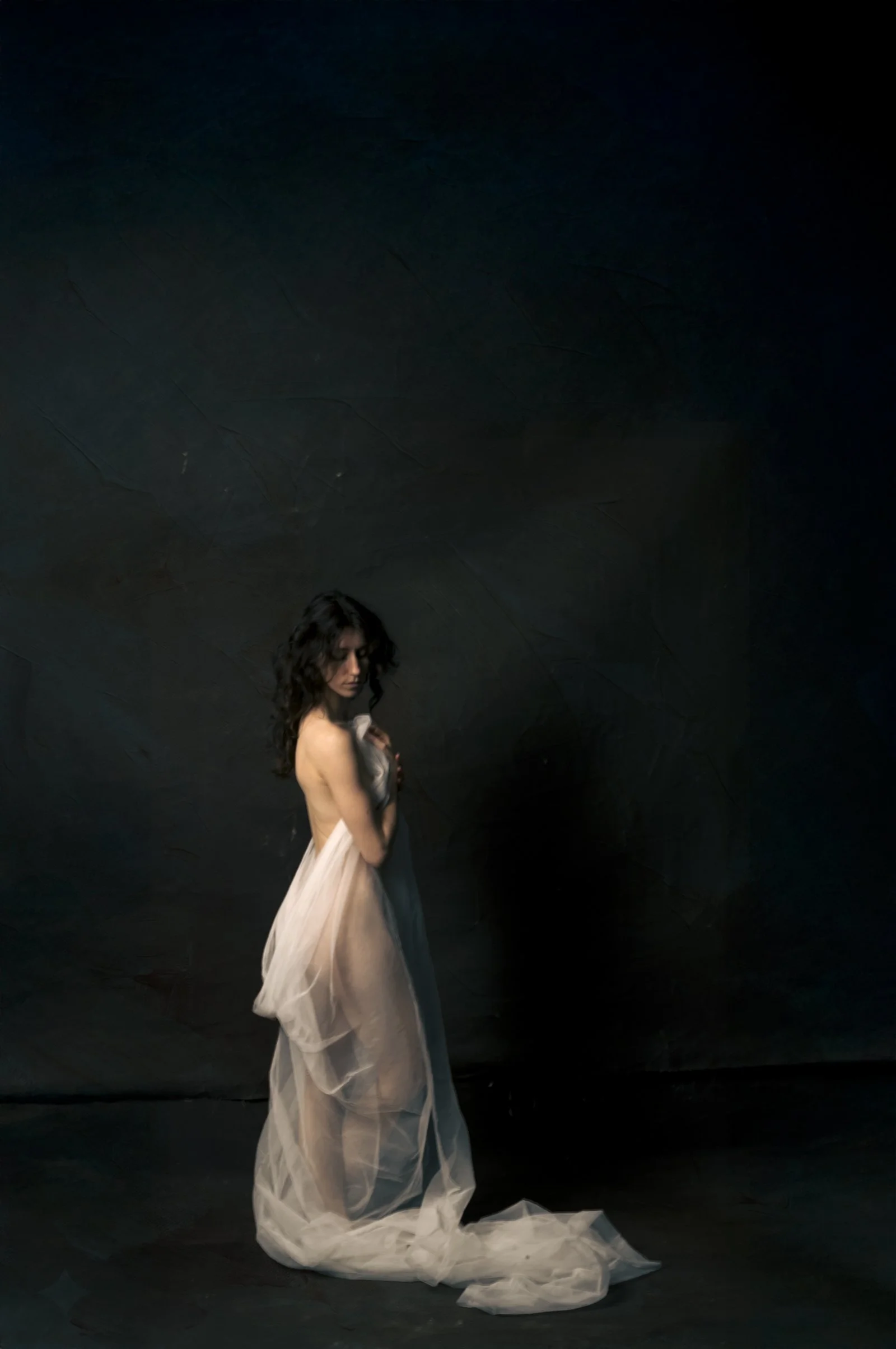 Impressionistic portrait featuring soft-focus textures and ethereal light for a painted aesthetic.