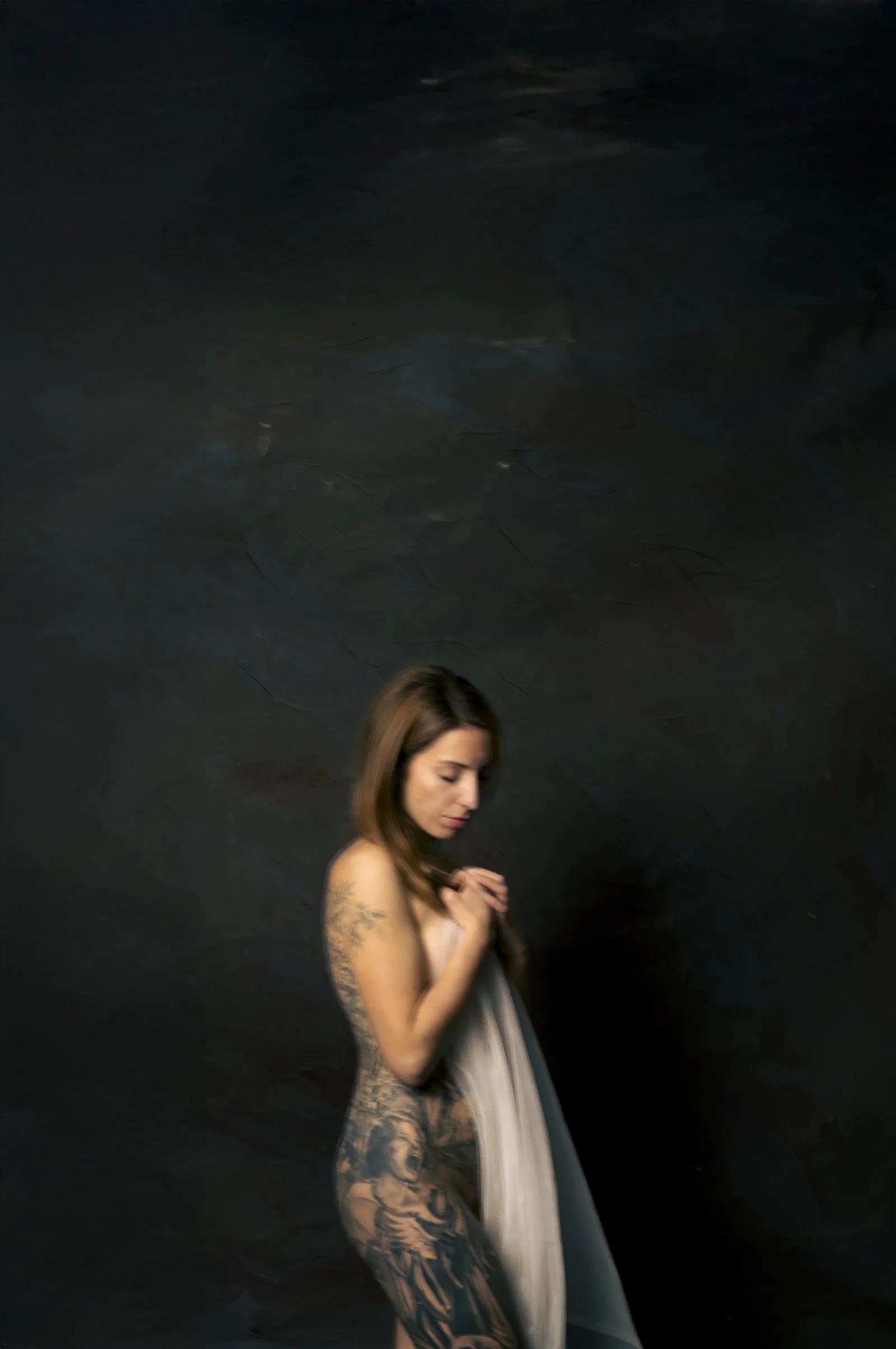 A soft, painterly portrait art print with delicate tones and impressionistic in-camera blur.