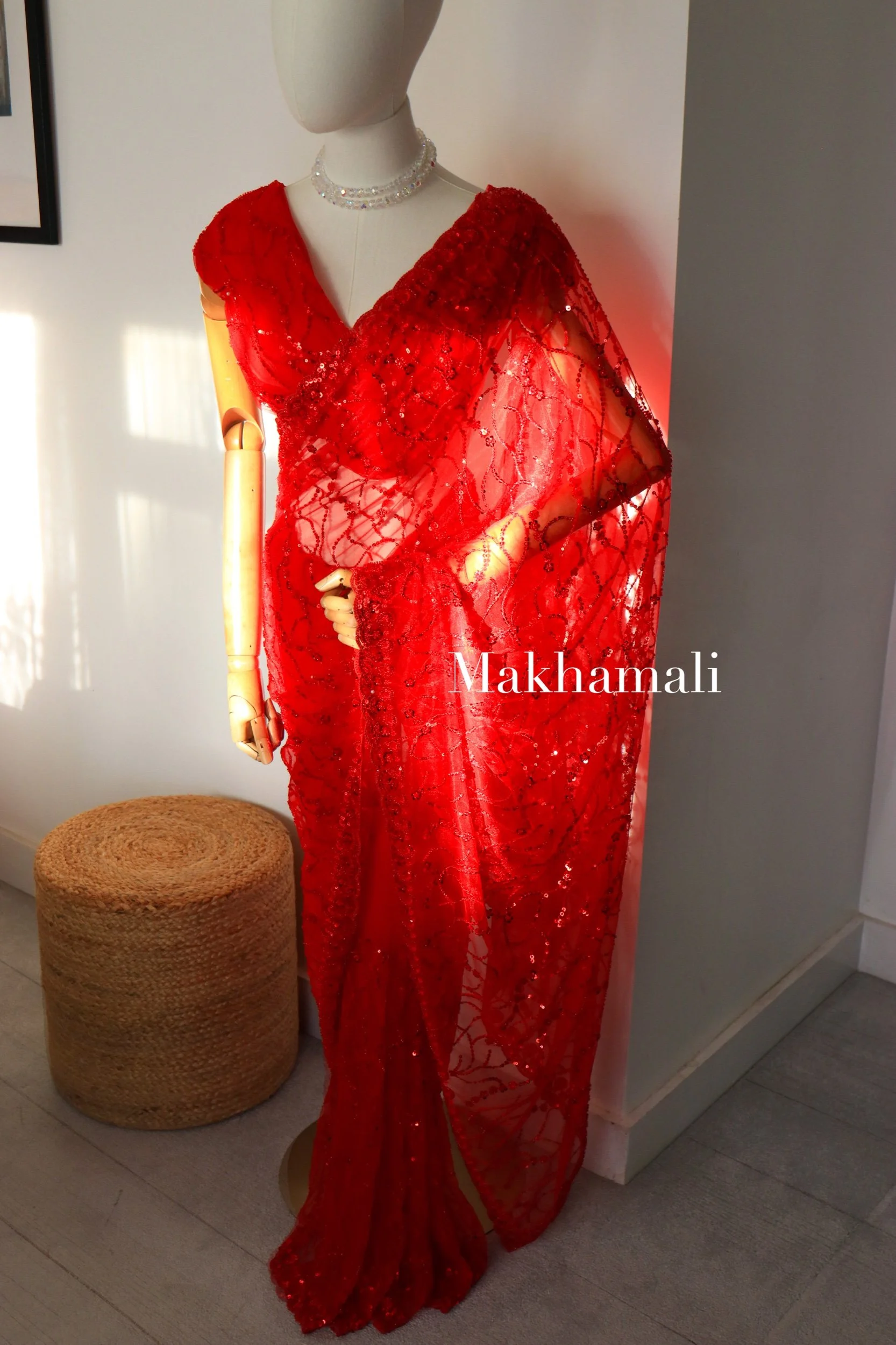 Red Full Embroidery Saree with Unstitched Blouse!