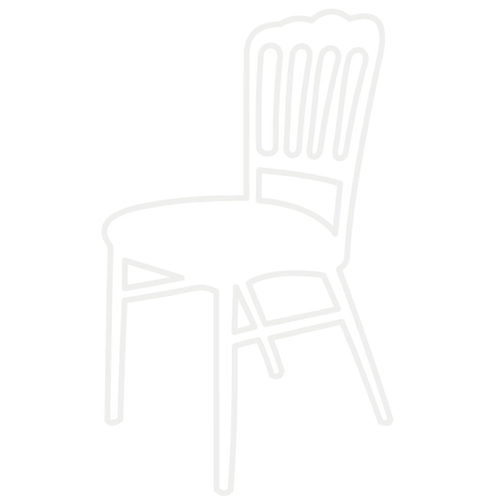 Outline drawing of a wooden chair on a black background.