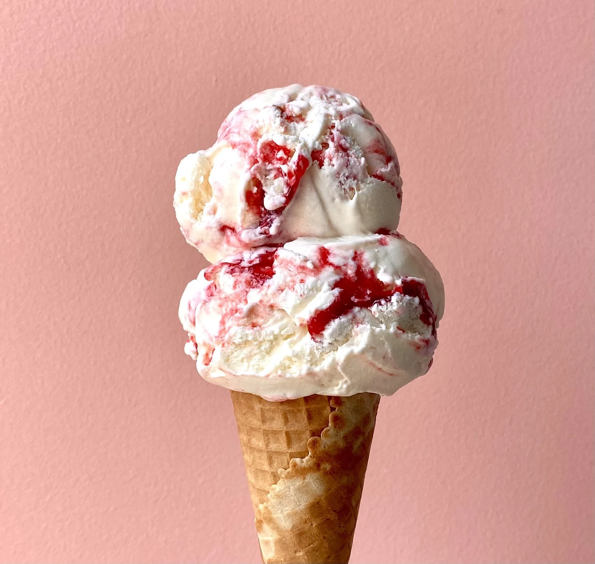 Homemade in Plainville CT Strawberry Ice Cream in a cone