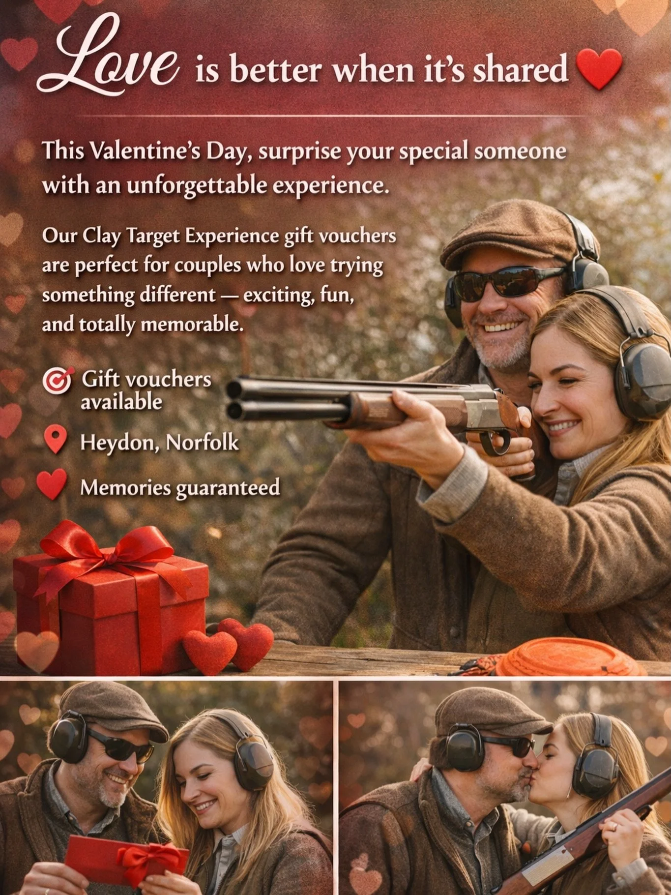 Looking for a Valentine&rsquo;s gift they&rsquo;ll truly remember? ❤️
Our Clay Target Experience gift vouchers are perfect for couples who love trying something different.
🎯 Vouchers available now
📍 Heydon, Norfolk
www.activityshooting.co.uk
info@a