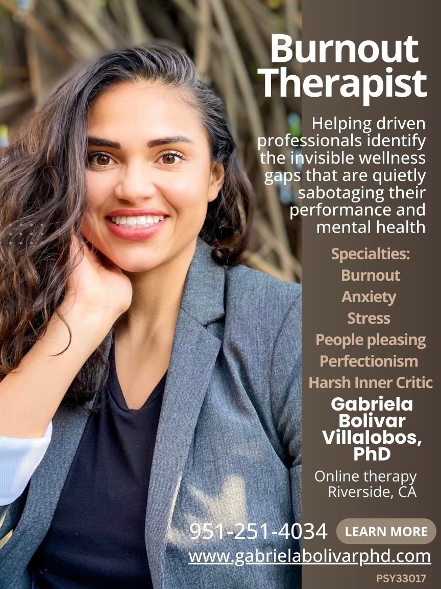 Flyer for burnout therapist for high achievers  in riverside, CA