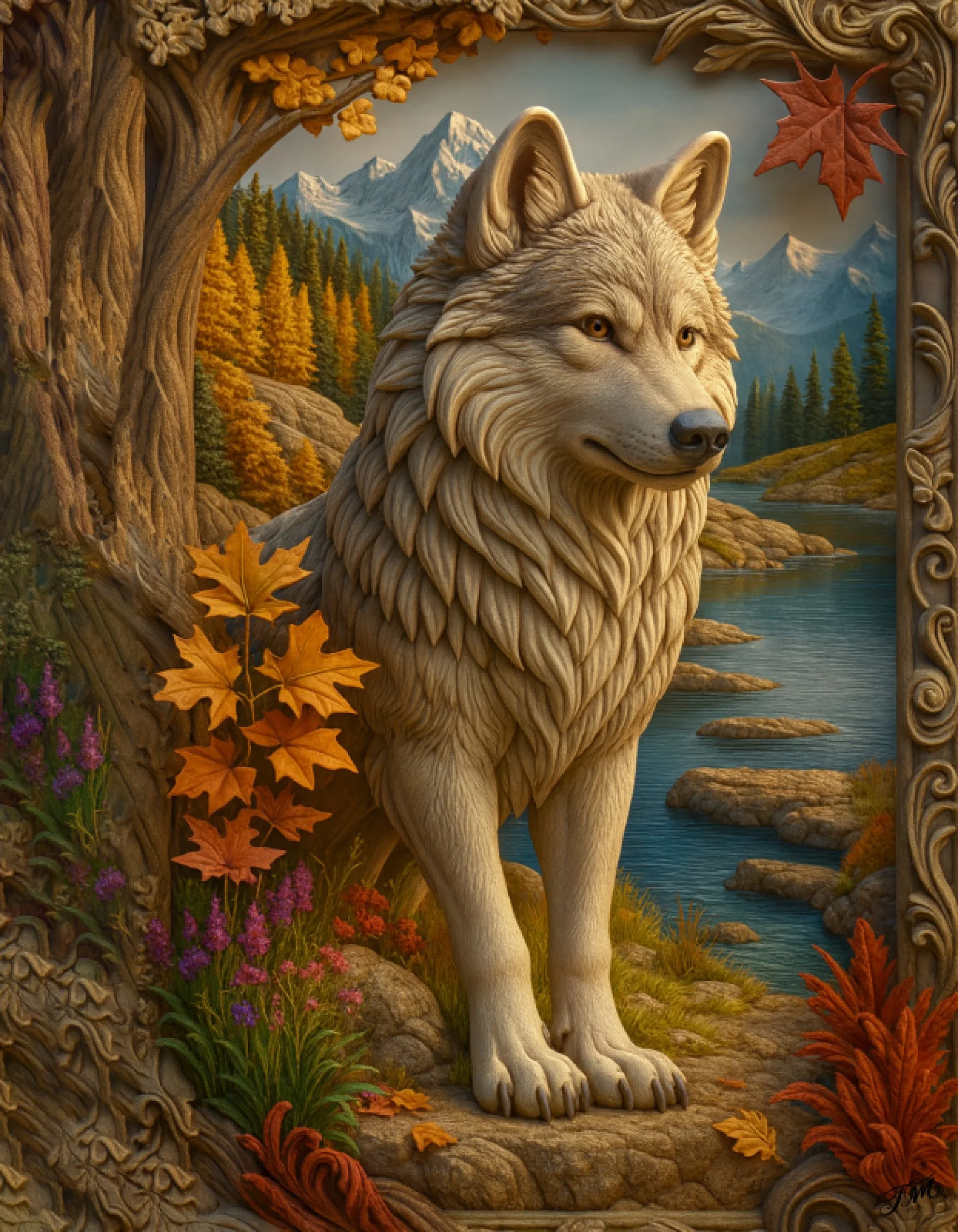 Wolf 3d Wooden art Print Flat.jpg