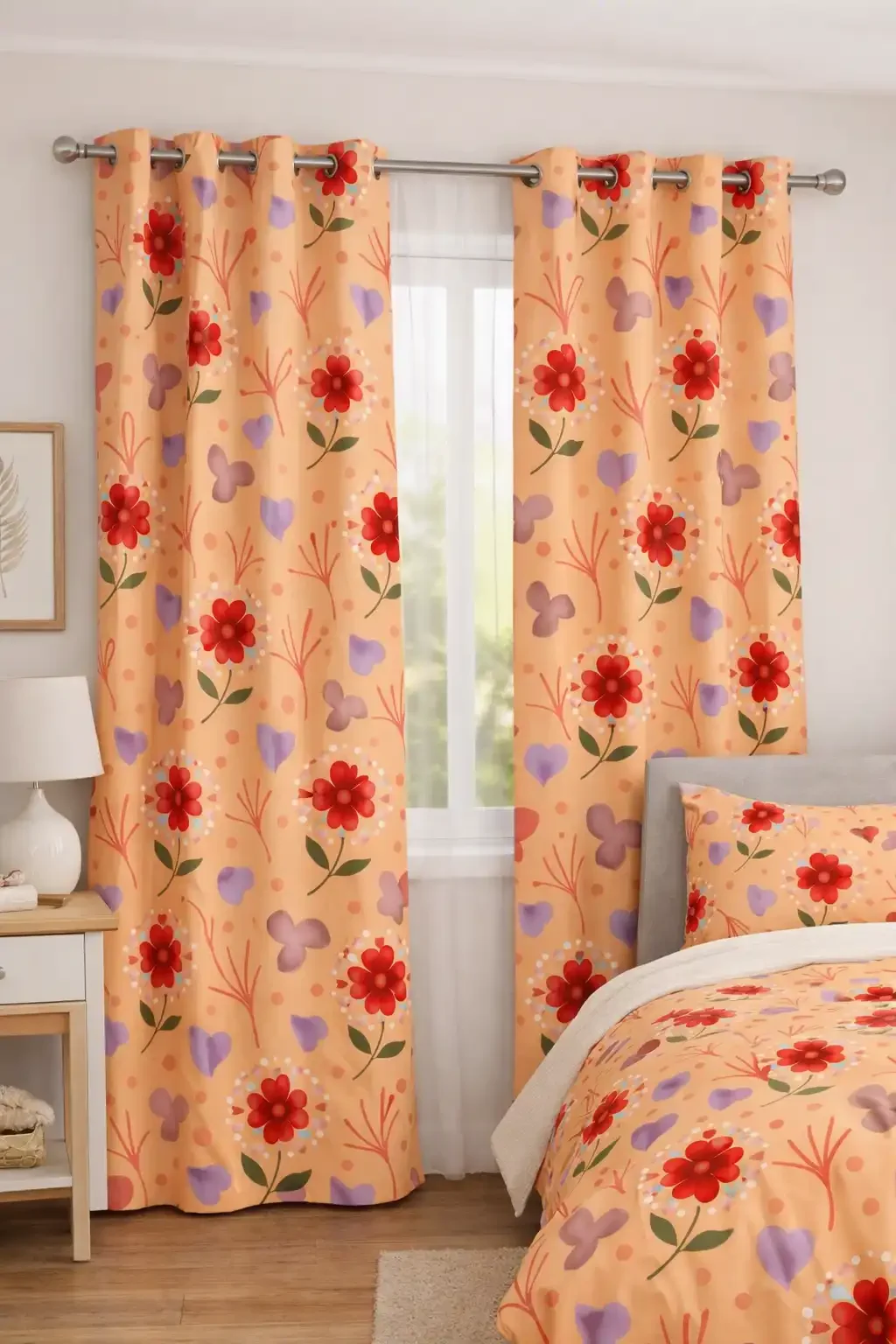 pattern display on curtains and bedding
