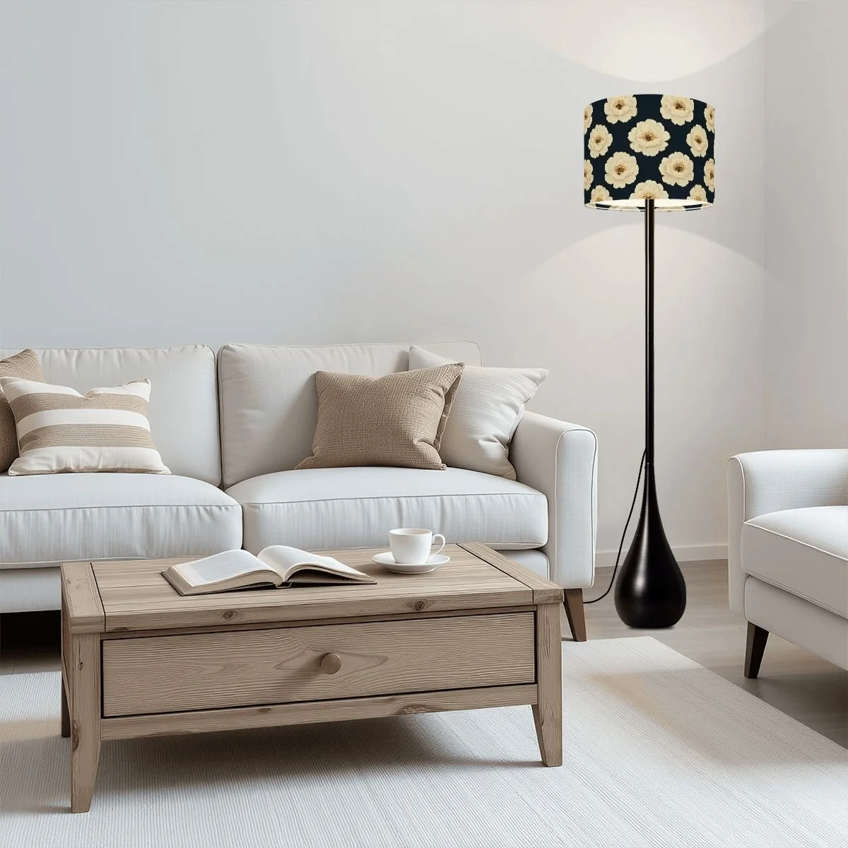 Cream Peony Teardrop Lamp with Remote Control