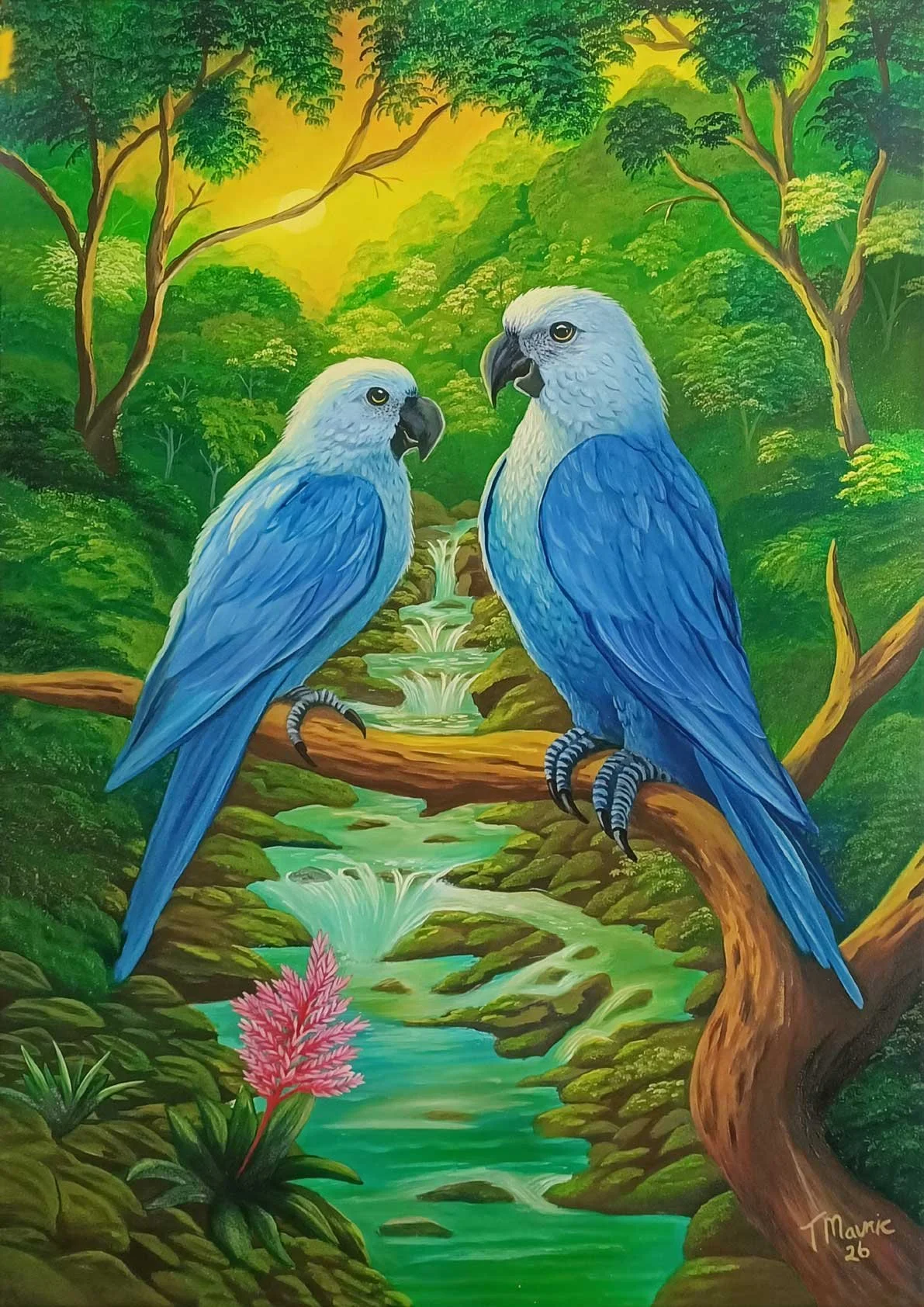 I'm the Boss Blue Parrots Original Oil Painting