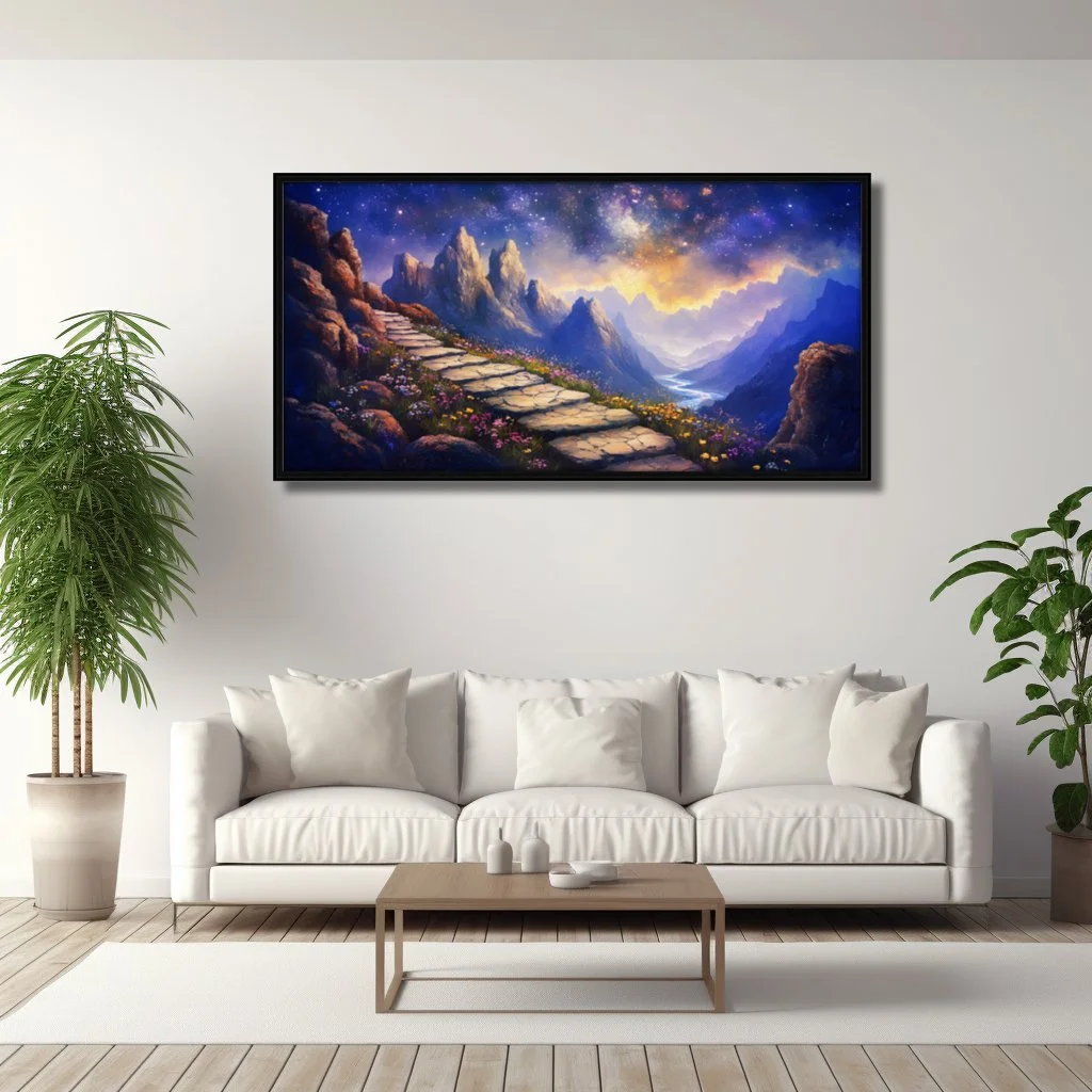 Fantasy Mountain View Path Panoramic Canvas Digital Mix Art Print
