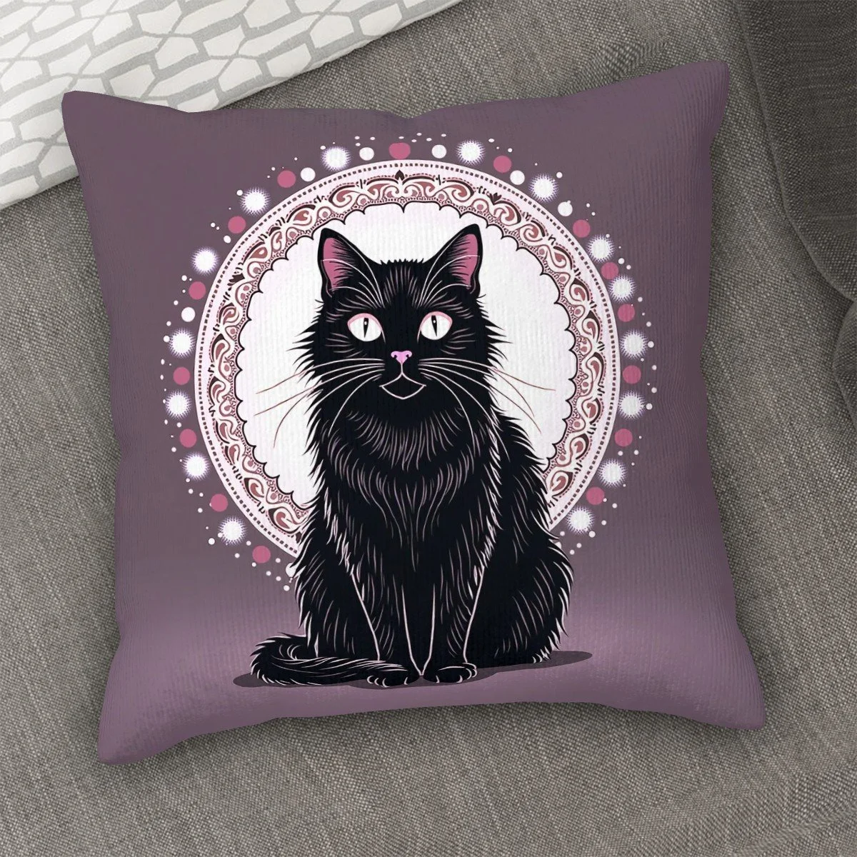 Bohemian Cat Decorative Corduroy Throw Pillow