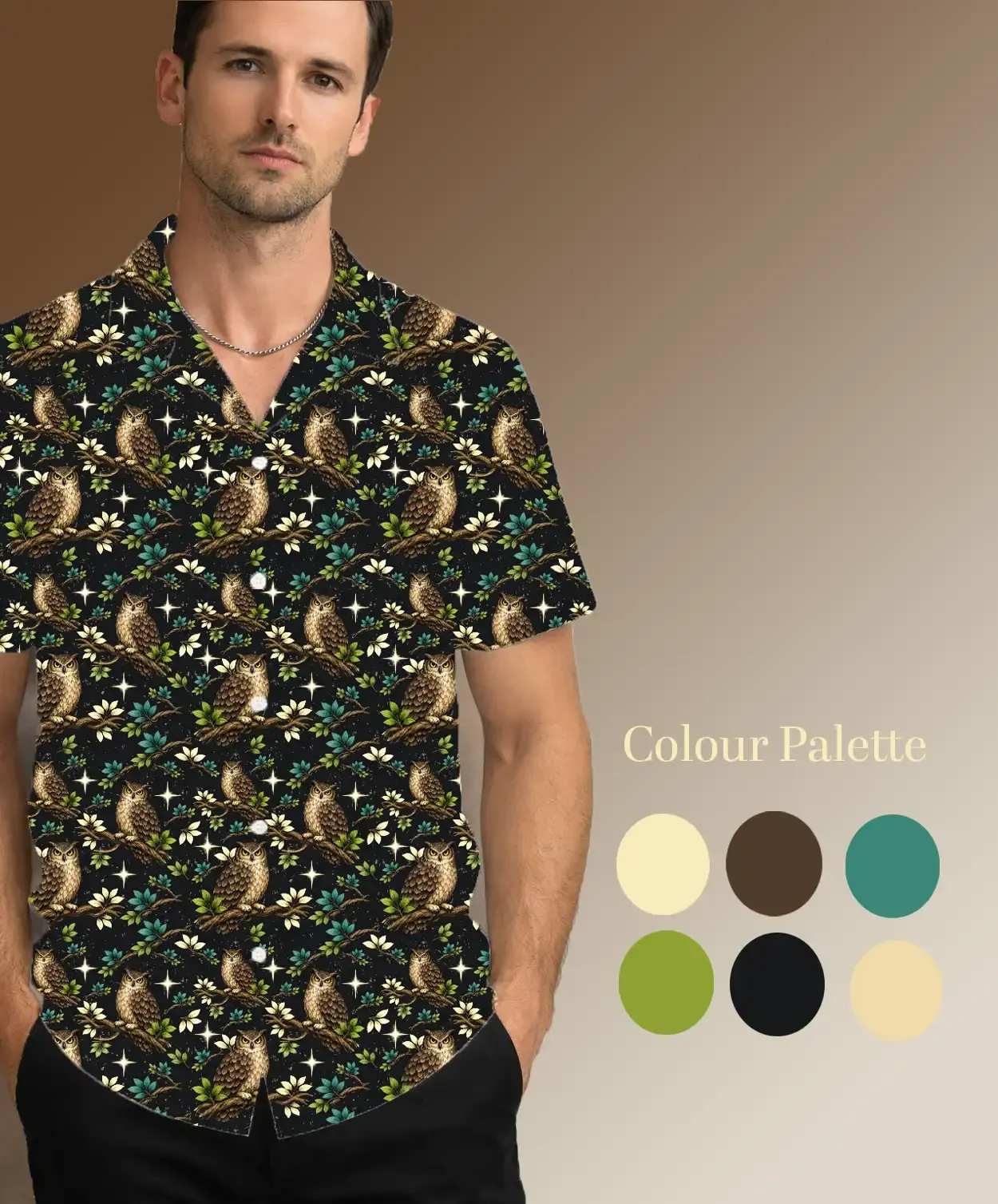 seamless pattern of Midnight Owl on amans shirt display only