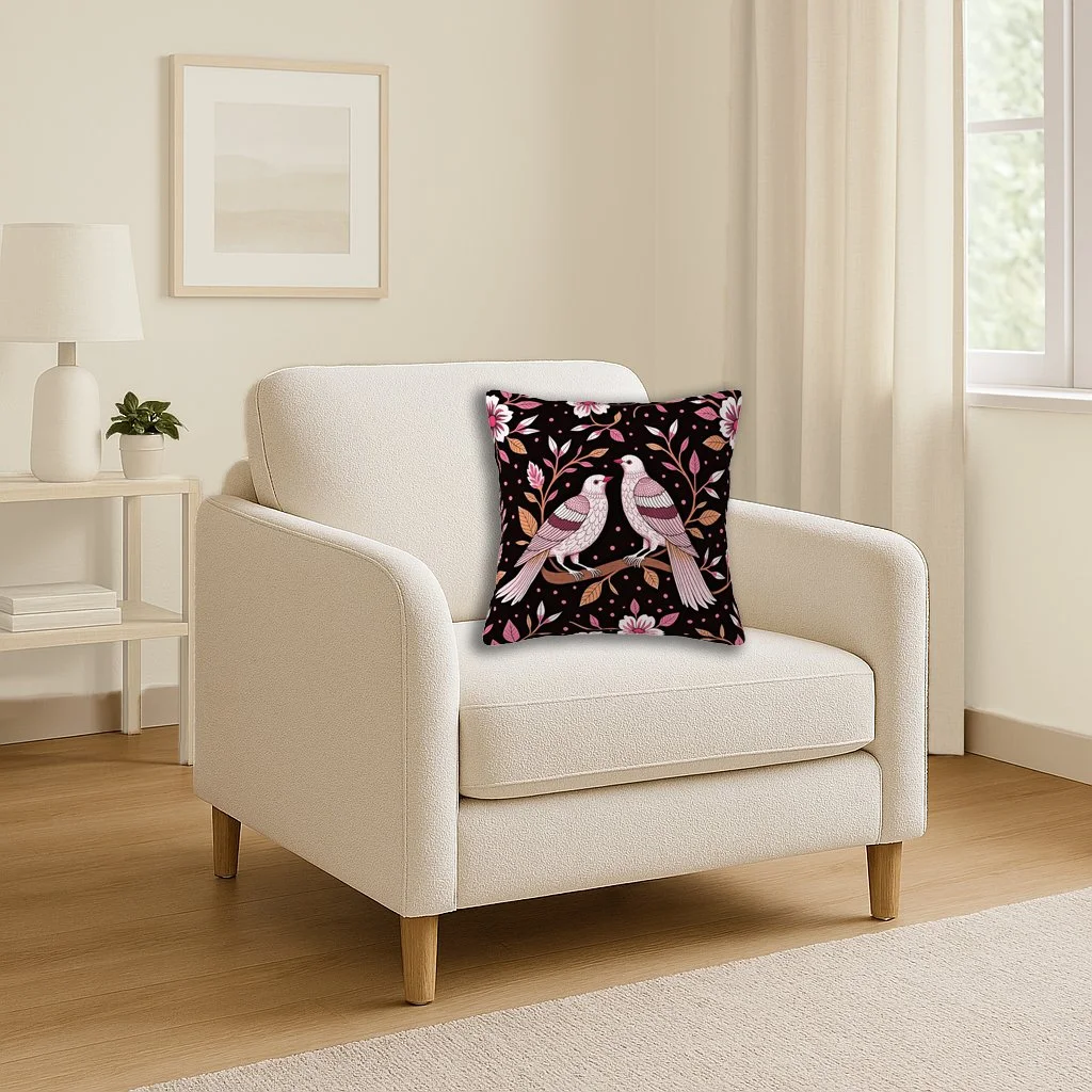 Bird & Blossom Throw Pillow Cover