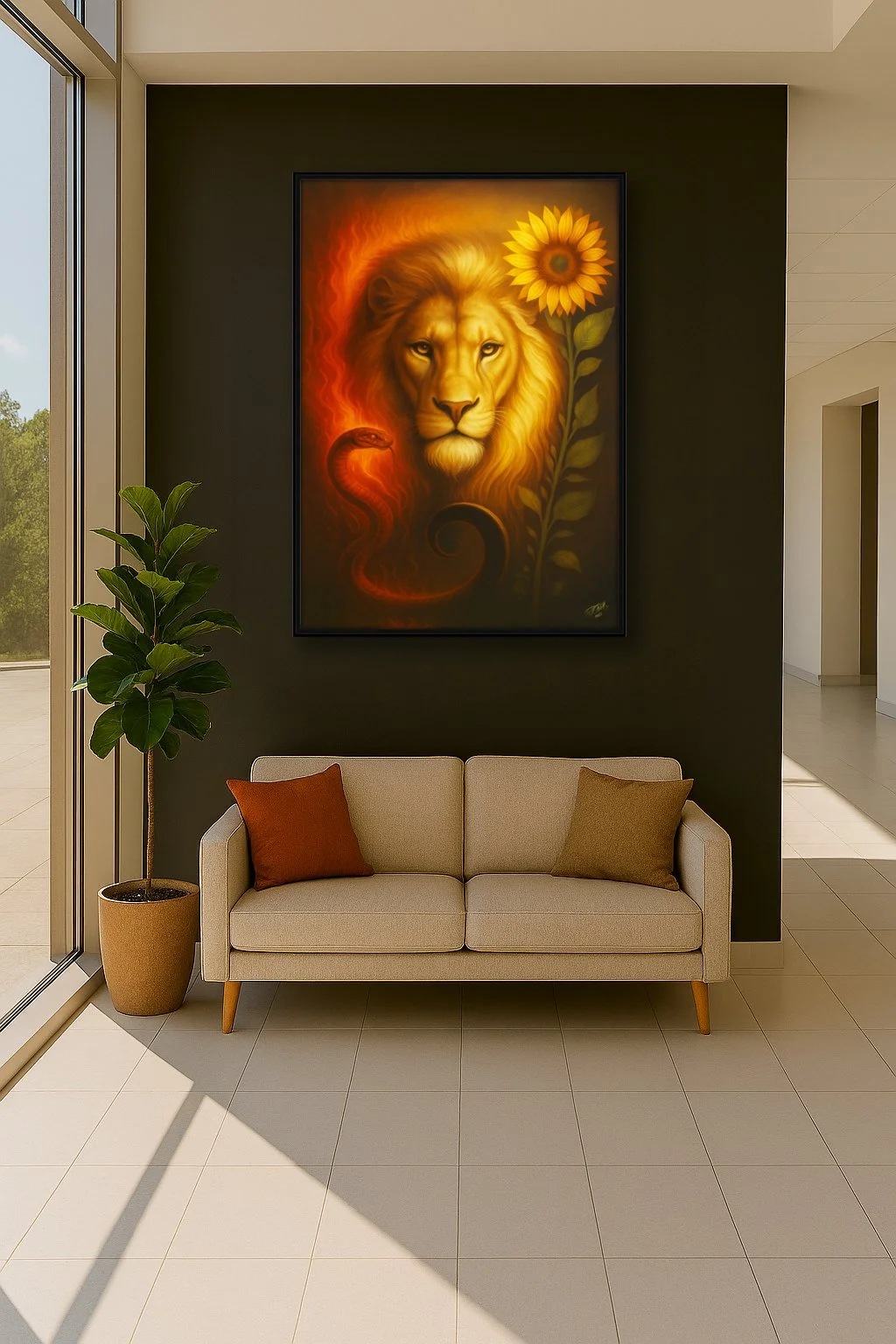 Lion Between Worlds Canvas/ Float Framed Digital Art Print