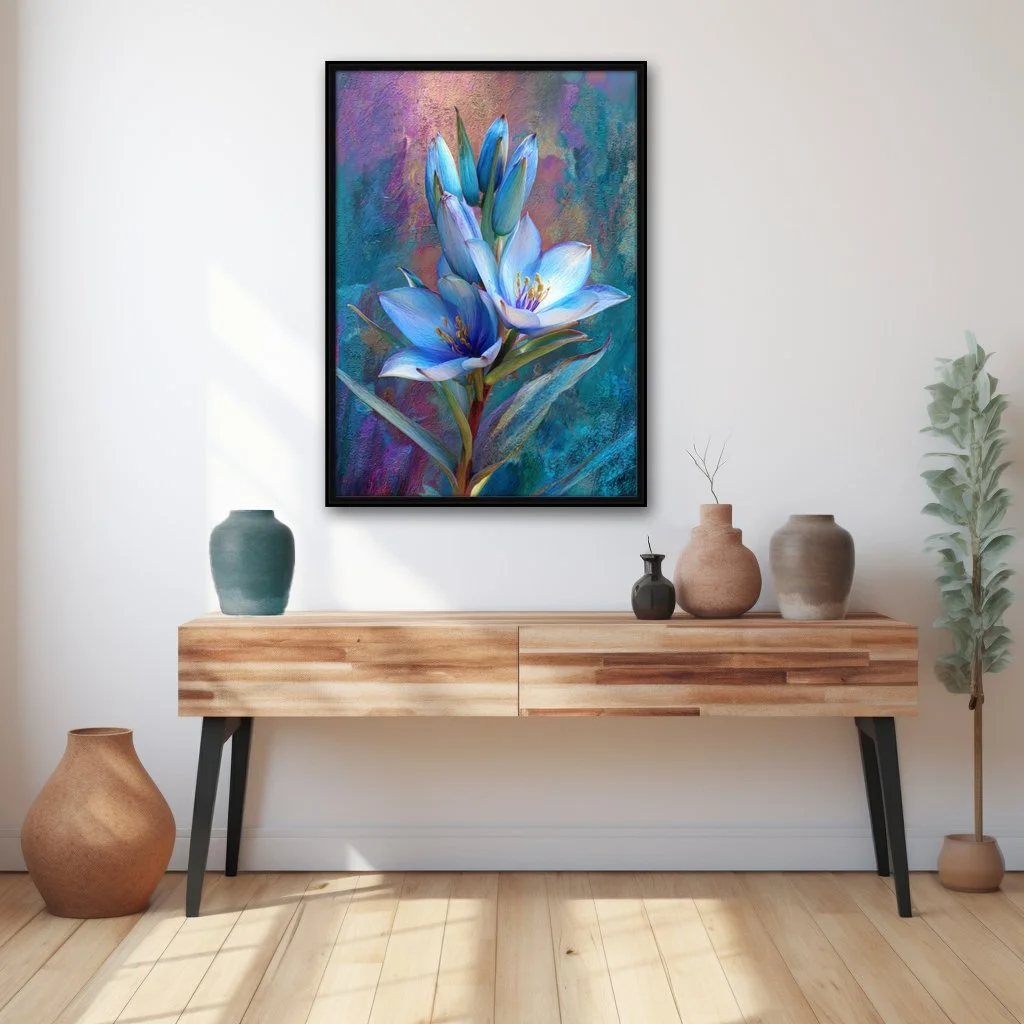 Blue Puyi Flowers Portrait Canvas Print