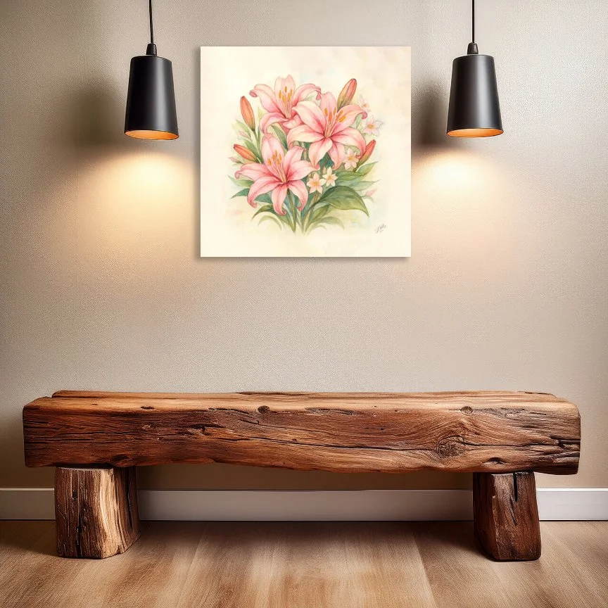 Pink Lillies Square Canvas Art Print