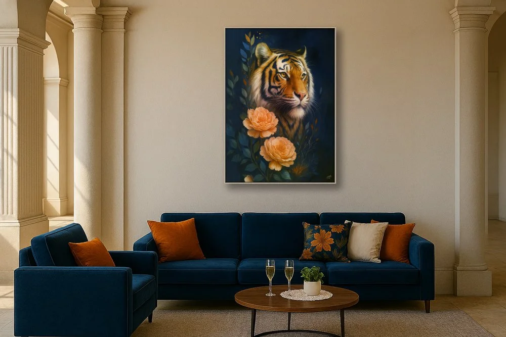 The Blooming Tiger Digital Art Painting Print - Canvas or Float Frame