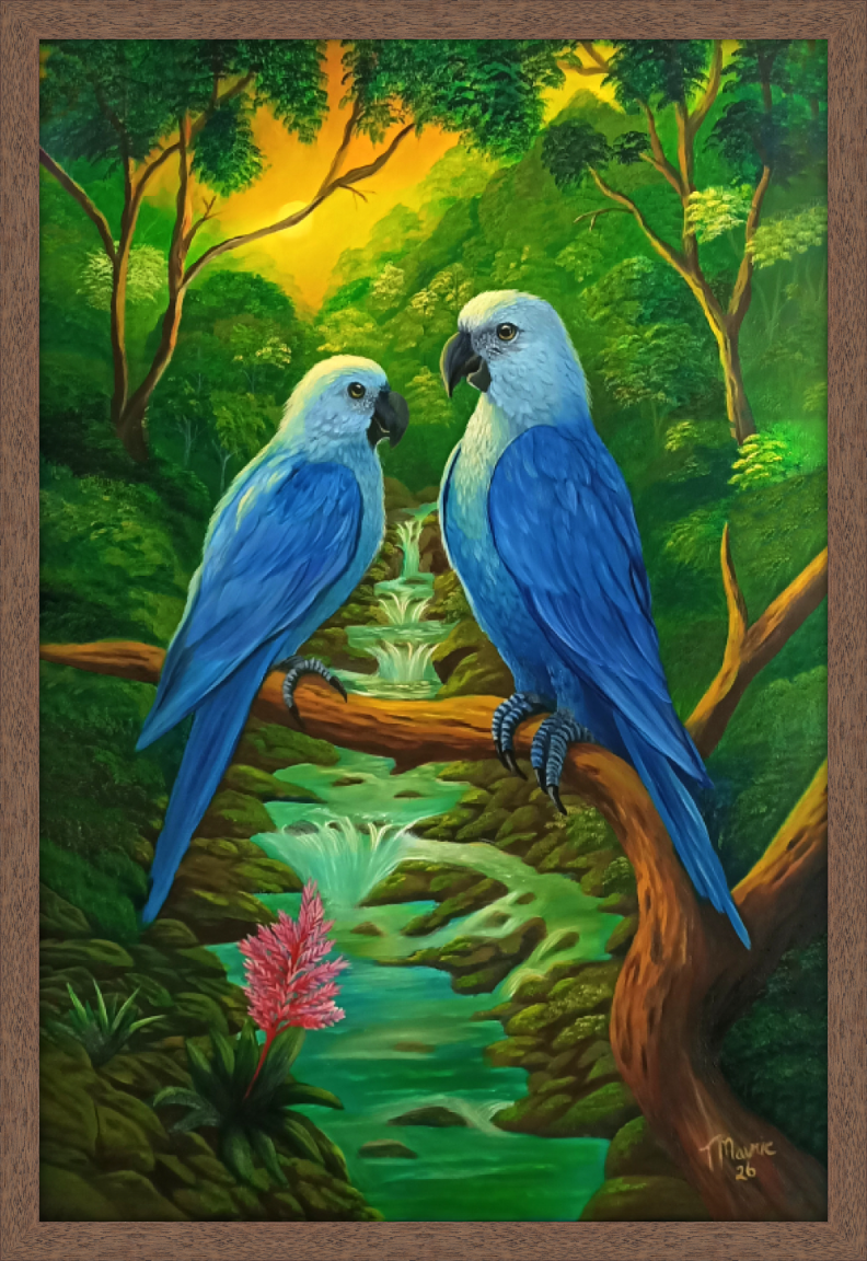 I'm the Boss Blue Parrots Walnut Frame 232TB 60x90 cm.png
