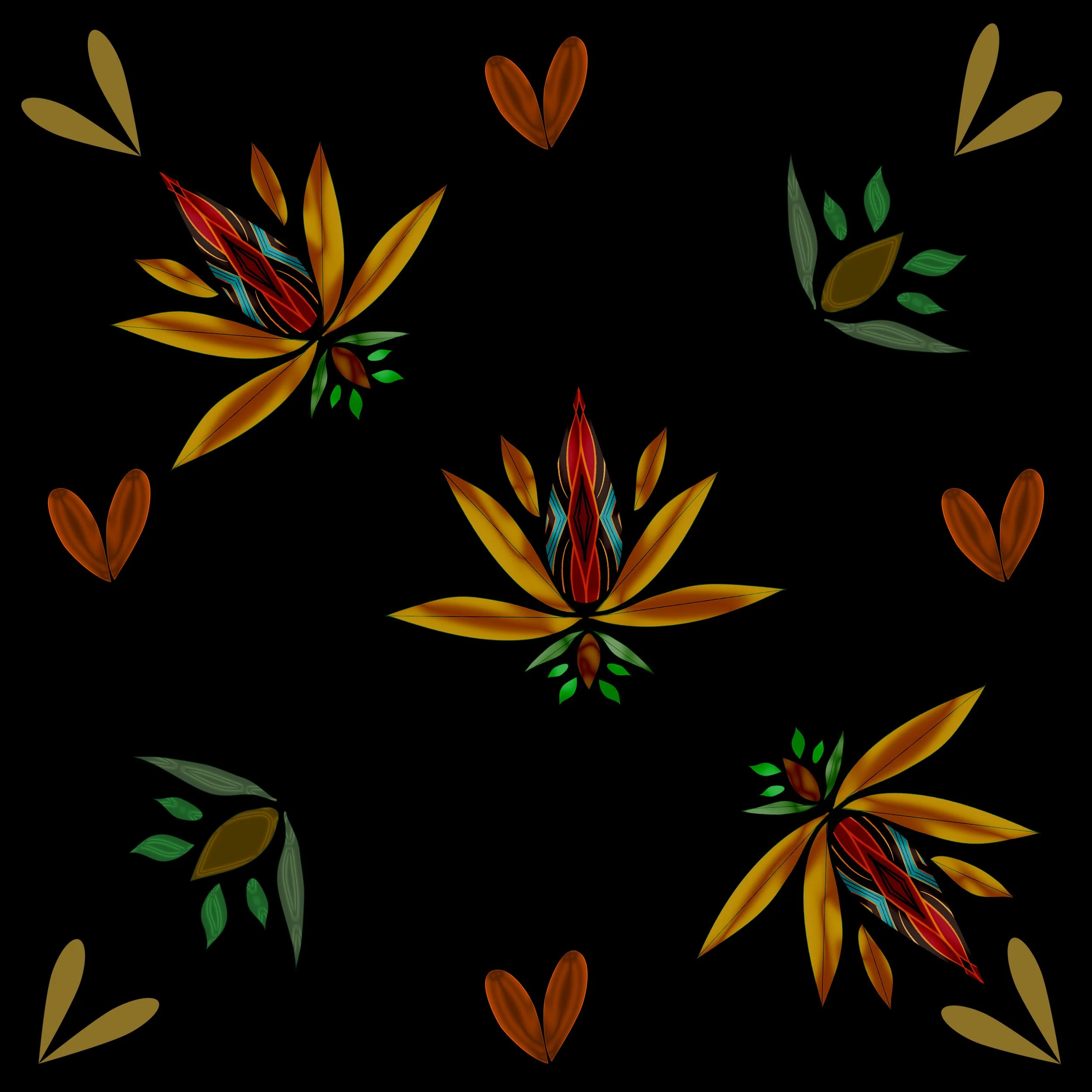 Hand drawn motifs to create a pattern. Mexican Style on a black background