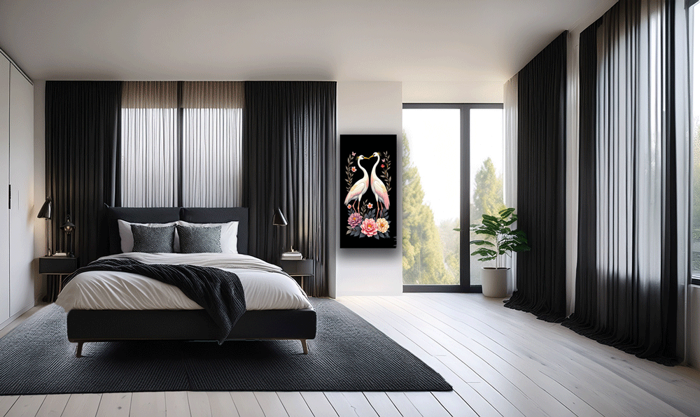 Crane Birds Illustration Long vertical Canvas Art Print