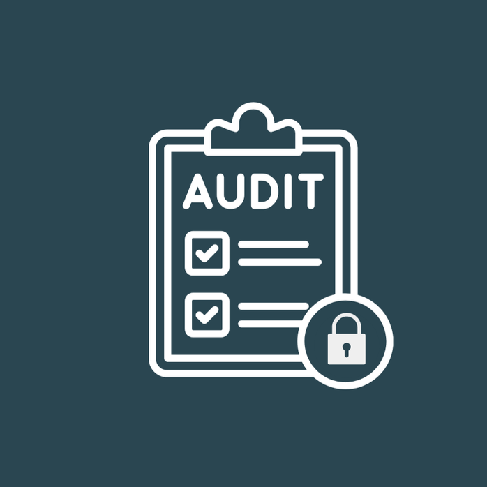 An icon of a clipboard with a checklist labeled 'AUDIT' and a lock symbol, representing secure audit processes.