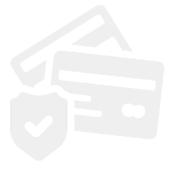 Icon of two credit cards and a security shield with a check mark.