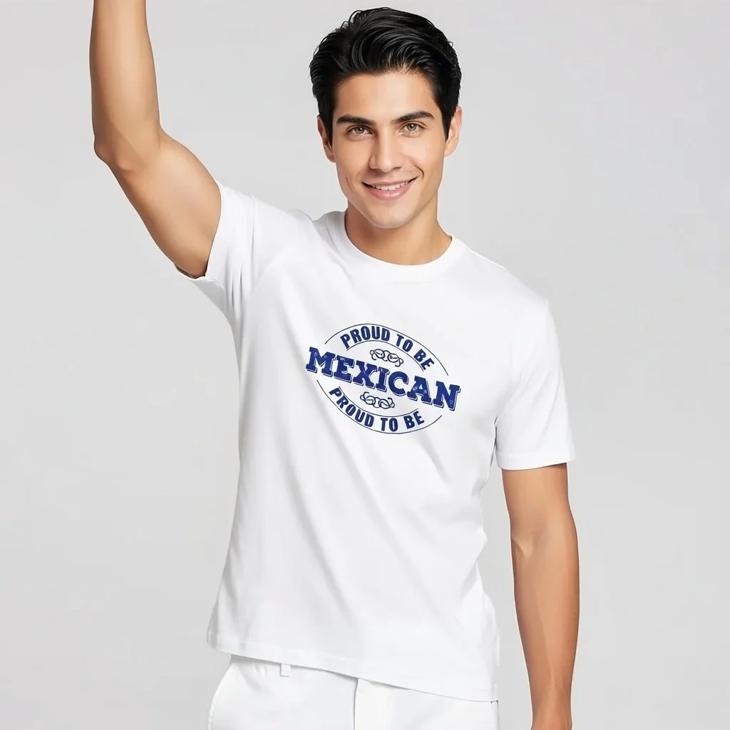 Proud to Be Mexican® –Proud to Be Mexican® –Unisex T-Shirt Vintage Design 2 White/Logo Blue