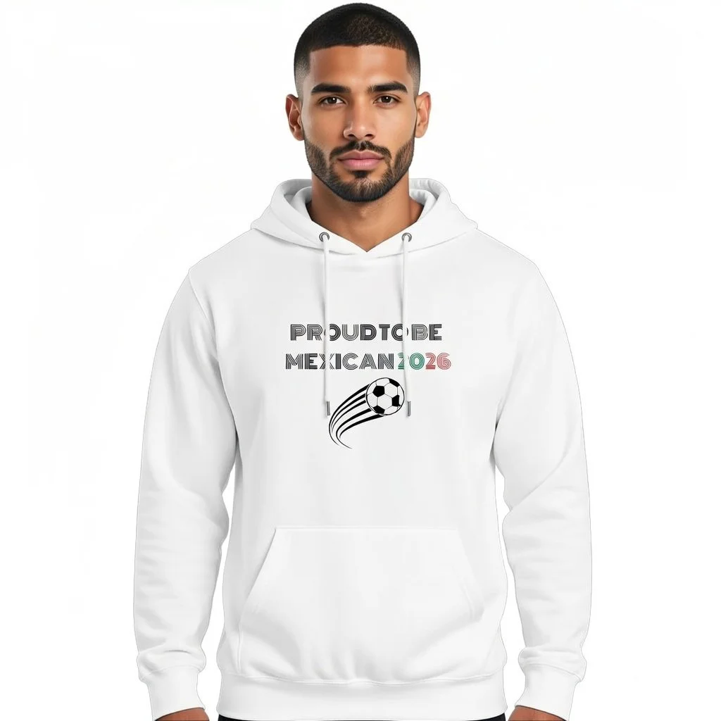 Proud to Be Mexican® – World Cup Supporter White Unisex Hoodie Lively Soccer Ball