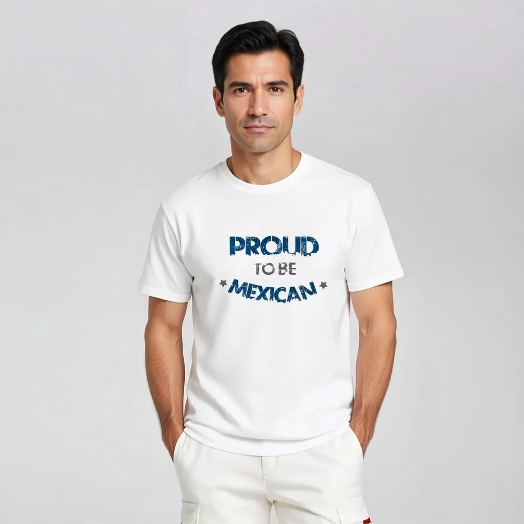 Proud to Be Mexican® –Unisex T-Shirt Industrial Design White/Logo Blue