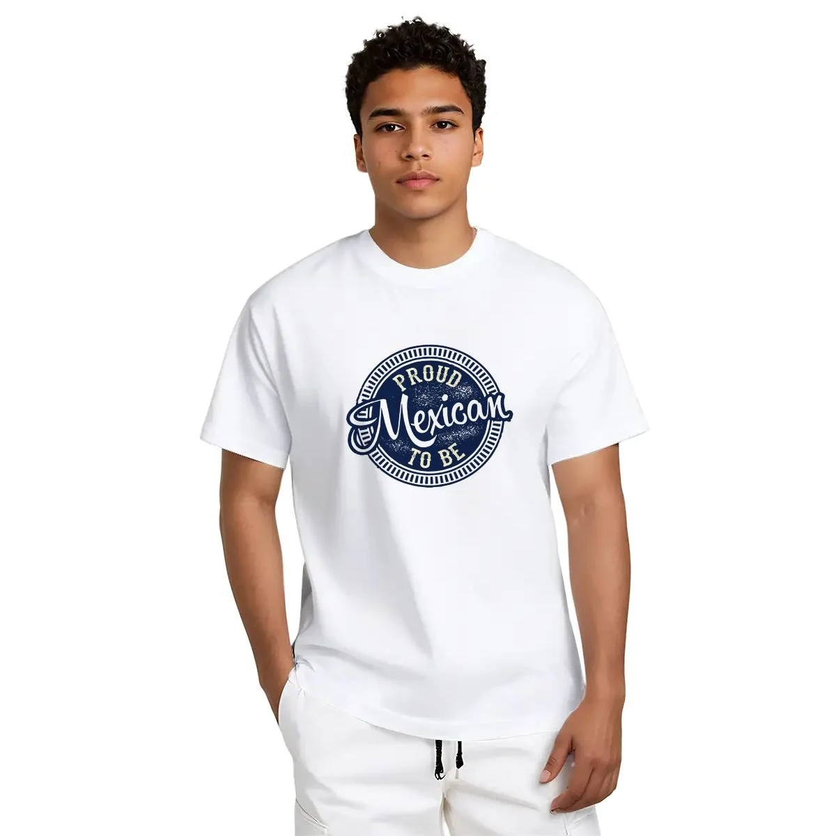 Proud to Be Mexican® –Unisex T-Shirt Vintage Design White/Logo Blue