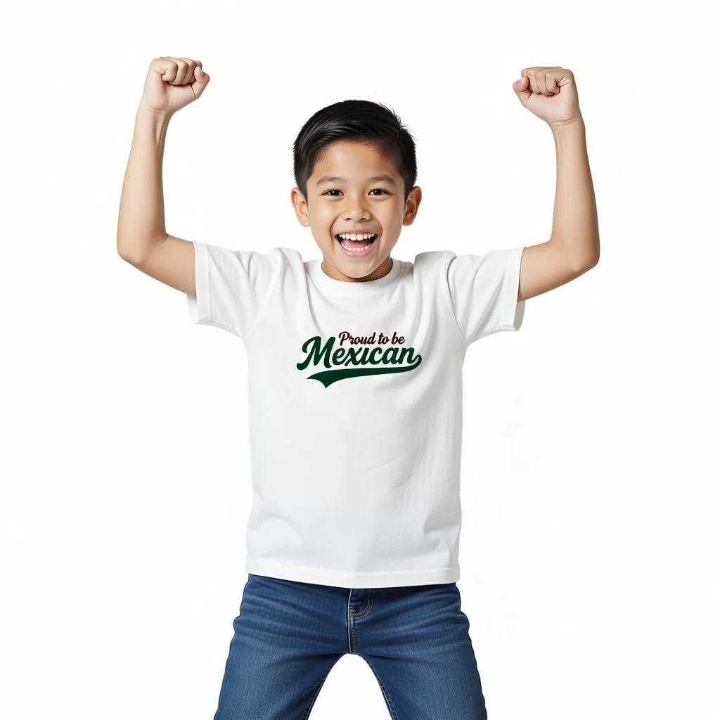 Proud to Be Mexican® – Unisex Kids White T-Shirt Baseball-Style Tail Design