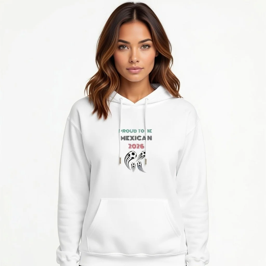 Proud to Be Mexican® – World Cup Supporter White Unisex Hoodie 3 Soccer Balls