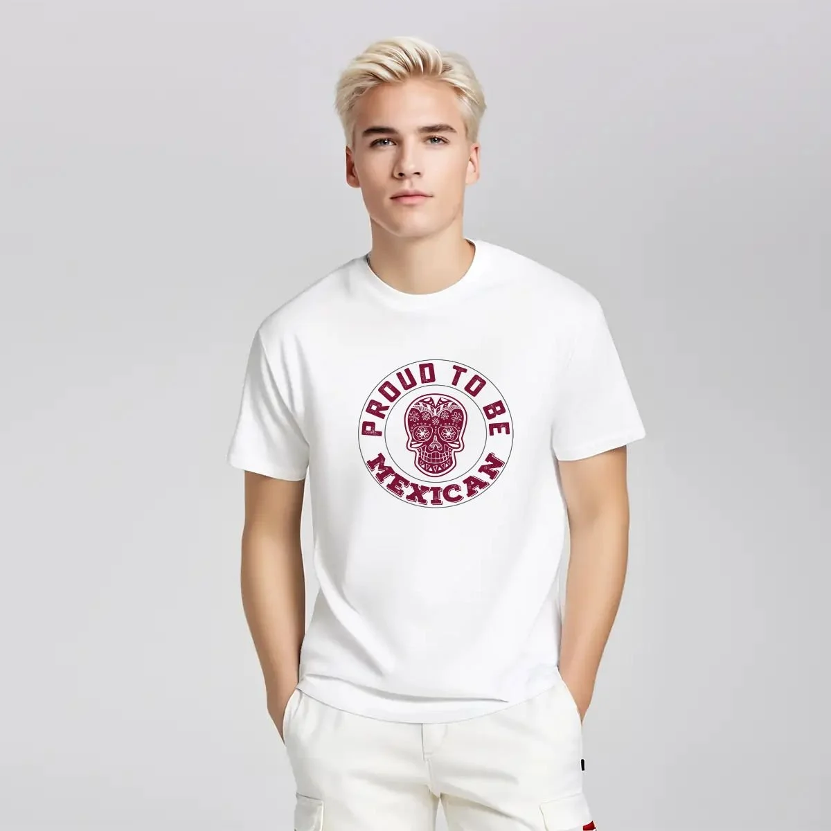 Proud to Be Mexican® –Unisex T-Shirt Skull Graphic White/Logo Vine