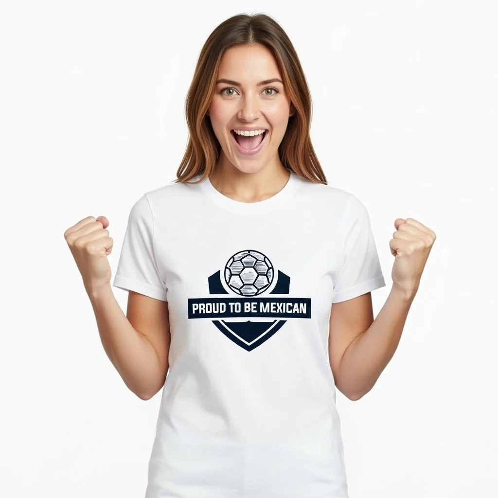 Proud to Be Mexican® – Emblem Soccer Unisex T-Shirt White/Logo Blue